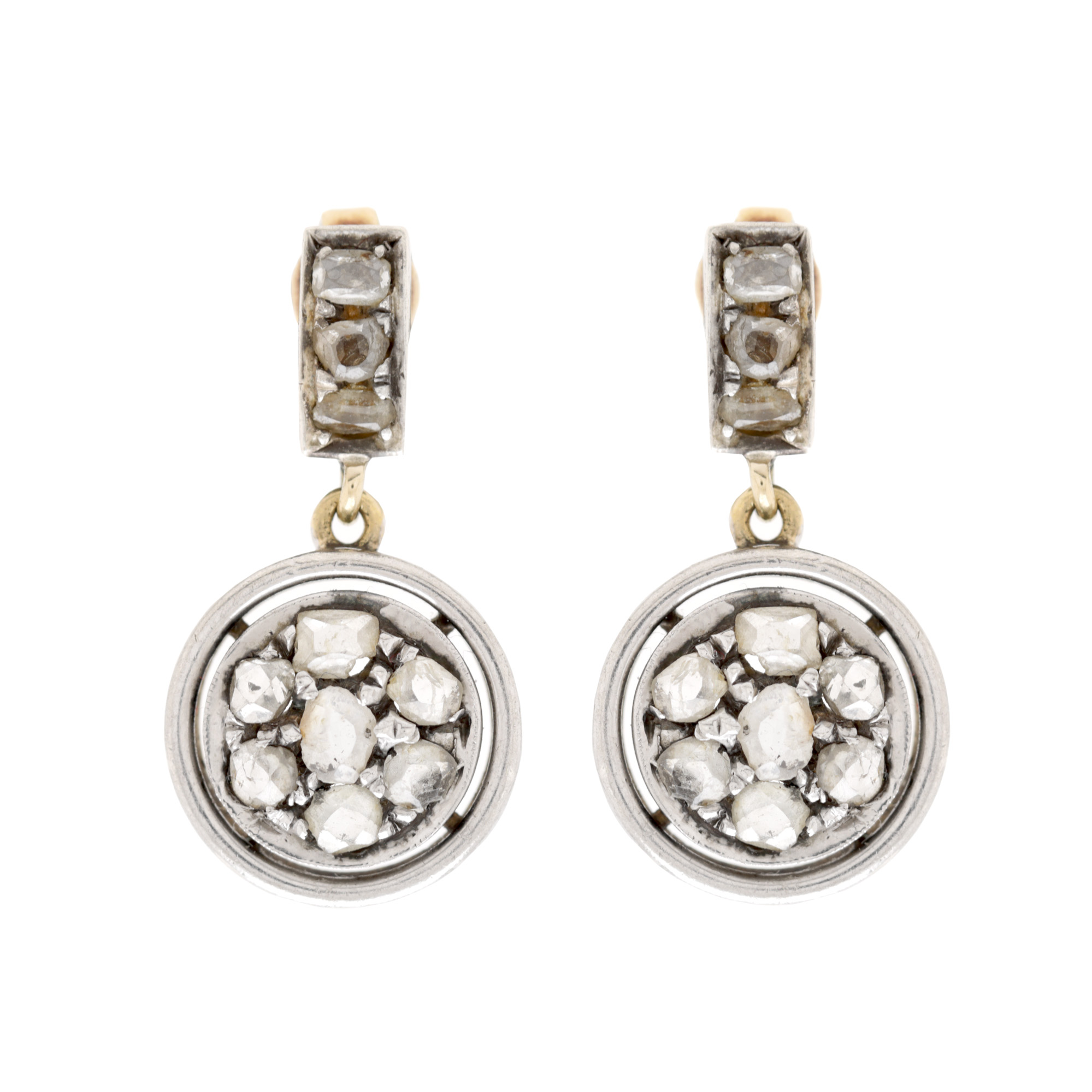 Pair of two-tone gold earrings, adorned with diamonds