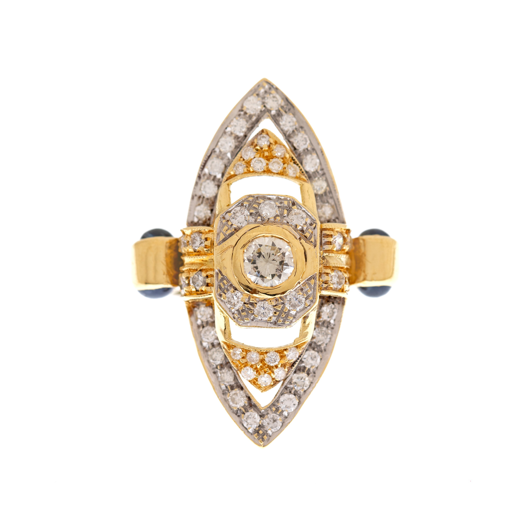 Art Deco gold ring adorned with sapphires and diamonds