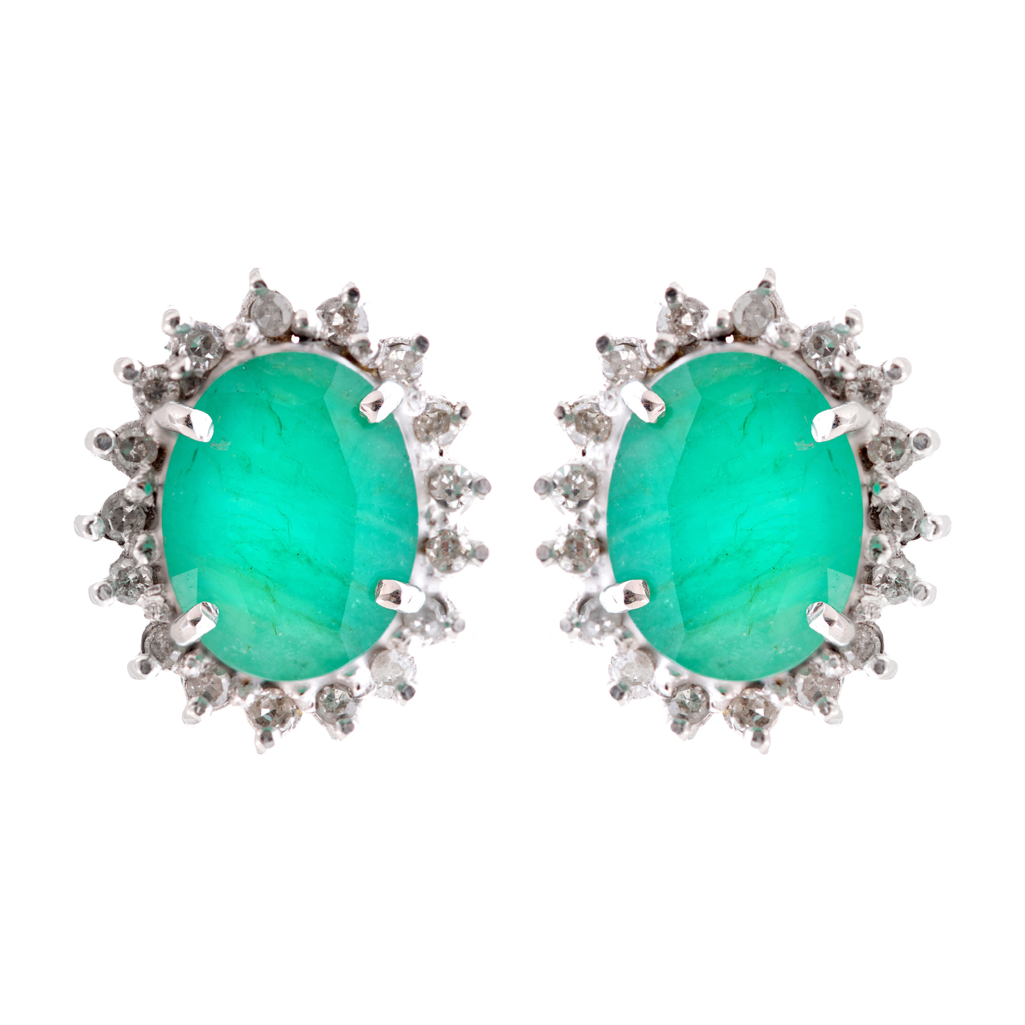 Christ pair of white gold earrings, adorned with emeralds and diamonds