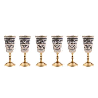 Set of 6 glasses, niello silver, decorated with plant motifs, in original box