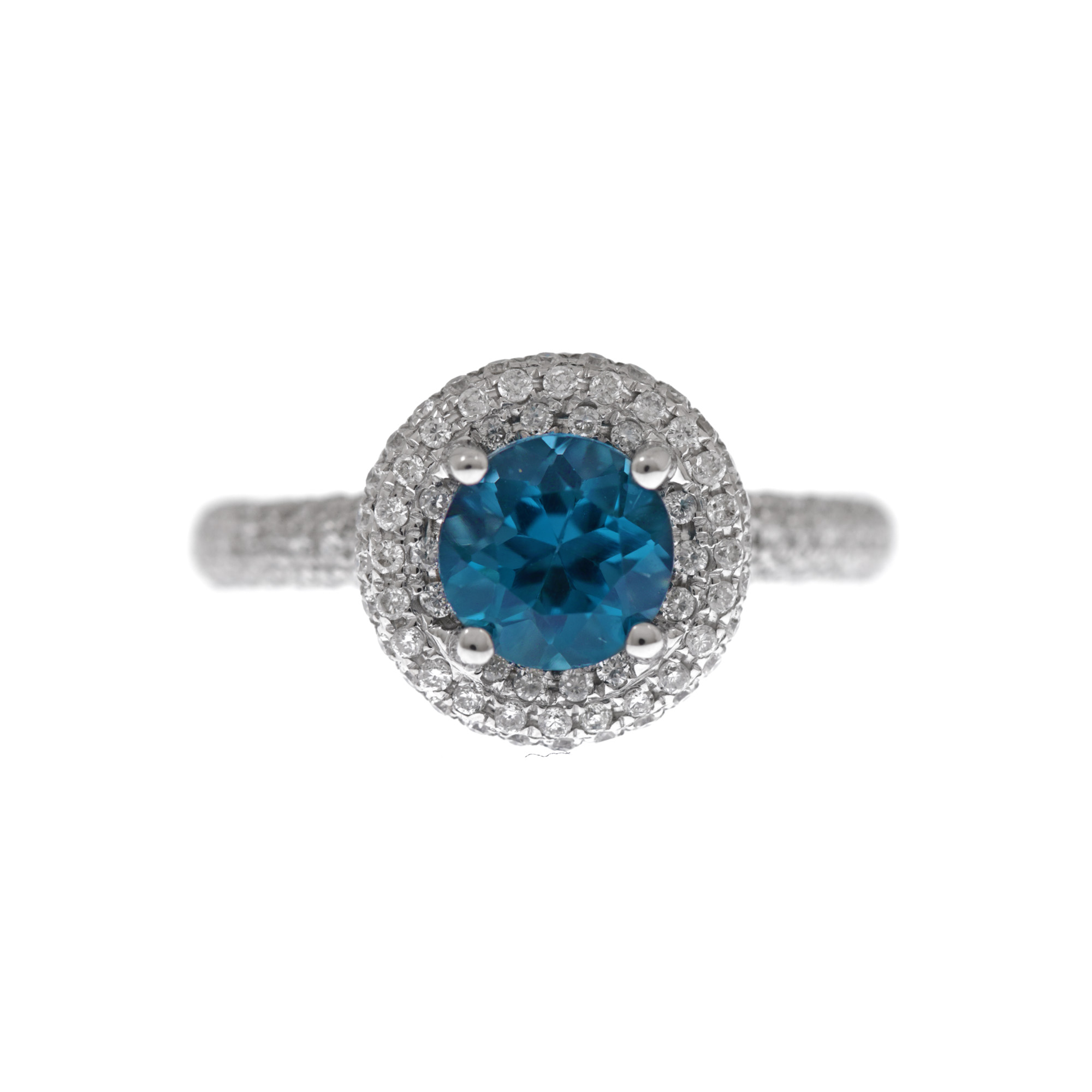 Inel din aur alb, decorat central cu topaz, anturat de diamante