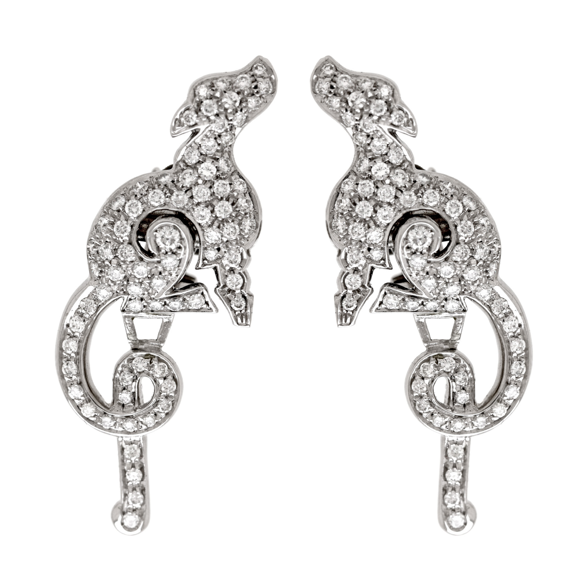 Pair of white gold earrings, adorned with diamonds