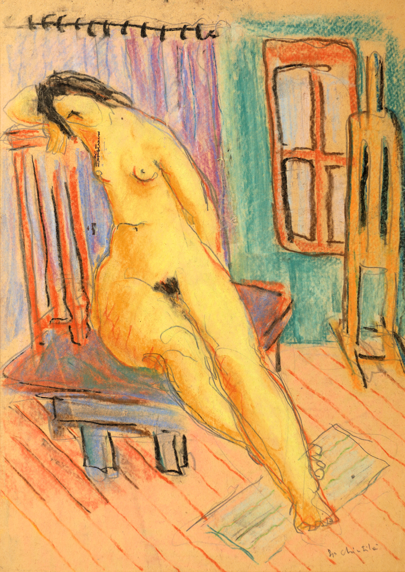 Nud cu șevalet în atelier