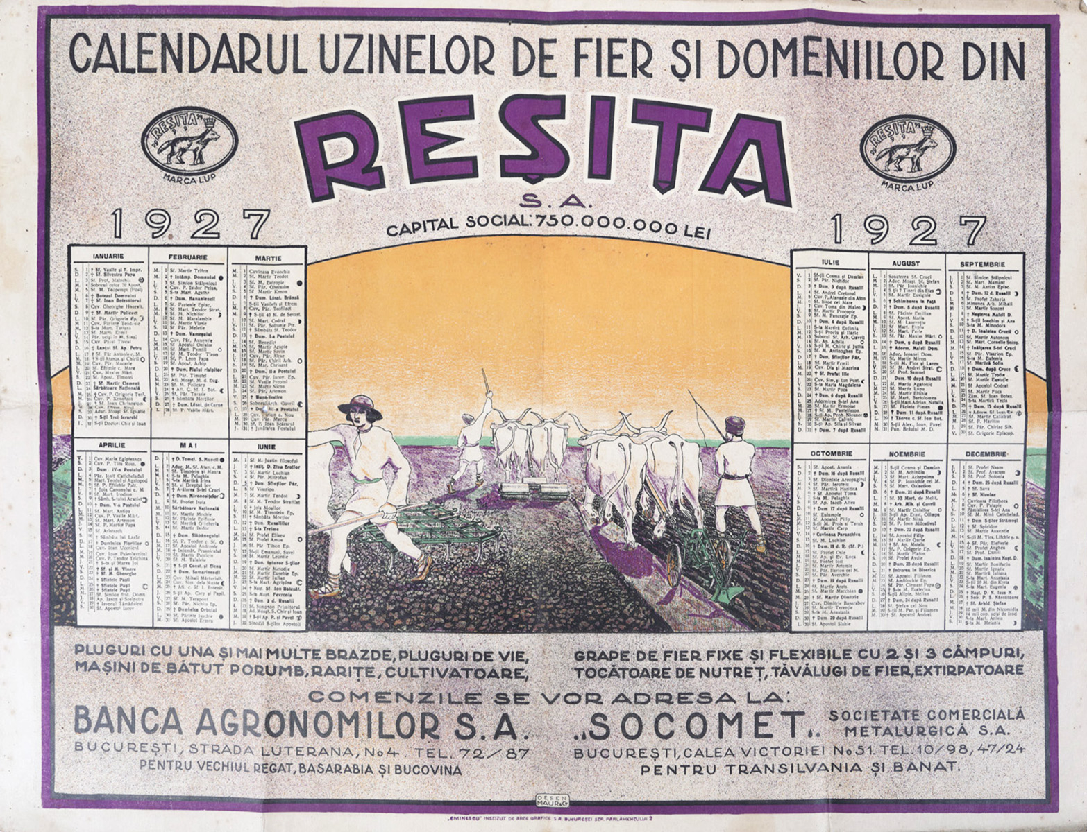 Calendarul Uzinelor Reșița, 1927