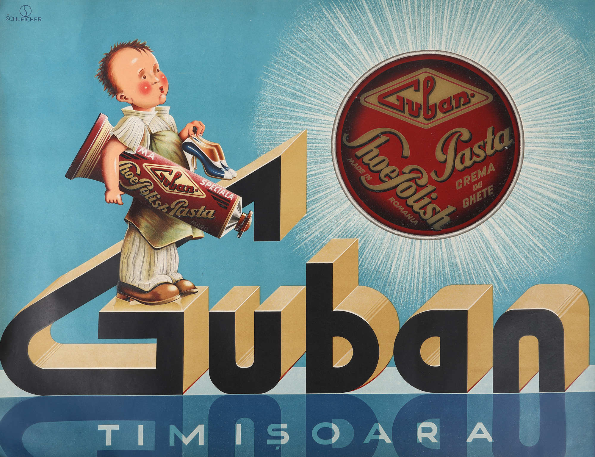Promotion poster for the "Guban" shoe polish product, Timisoara, interwar period