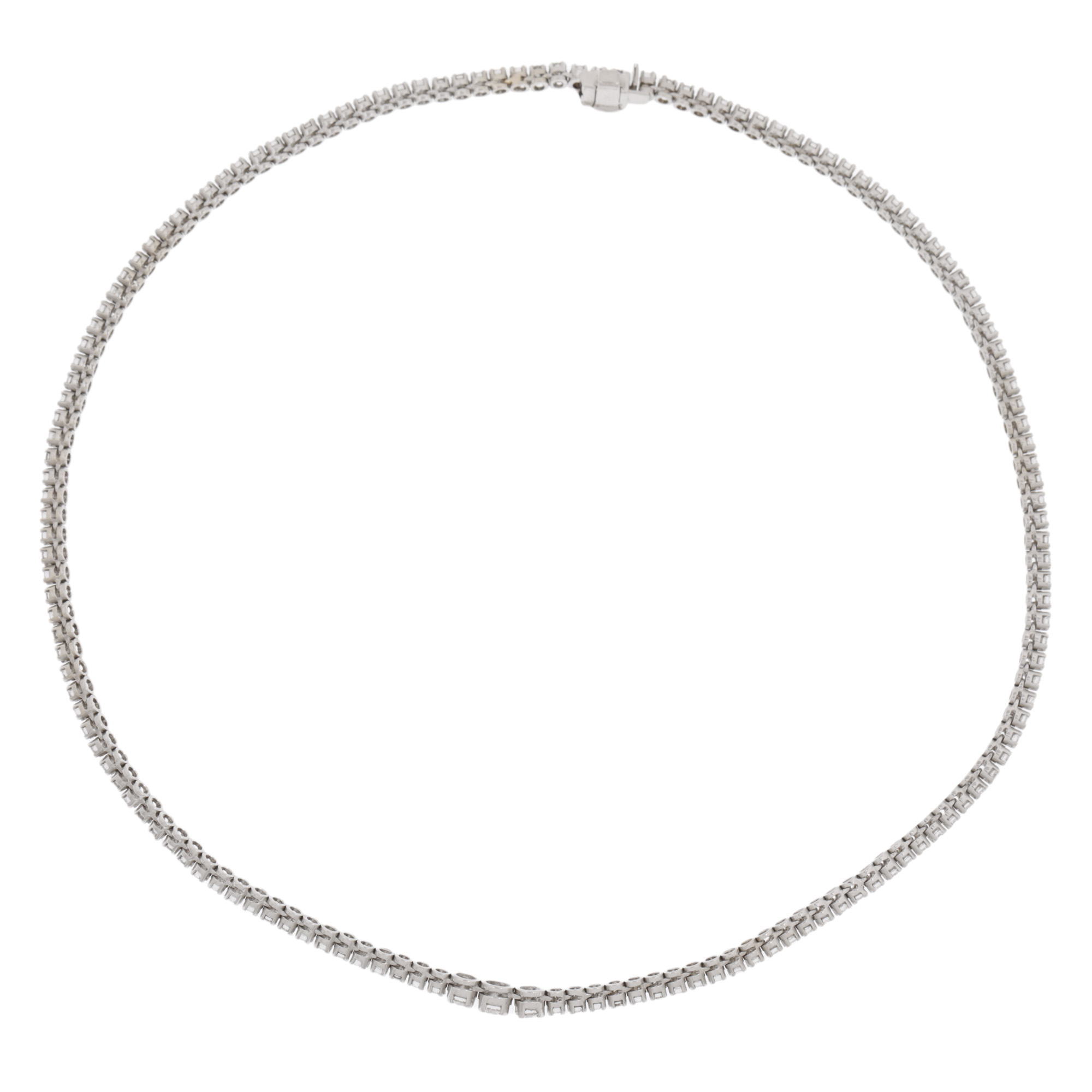 White gold tennis necklace, decorated with diamonds, accompanied by the original box