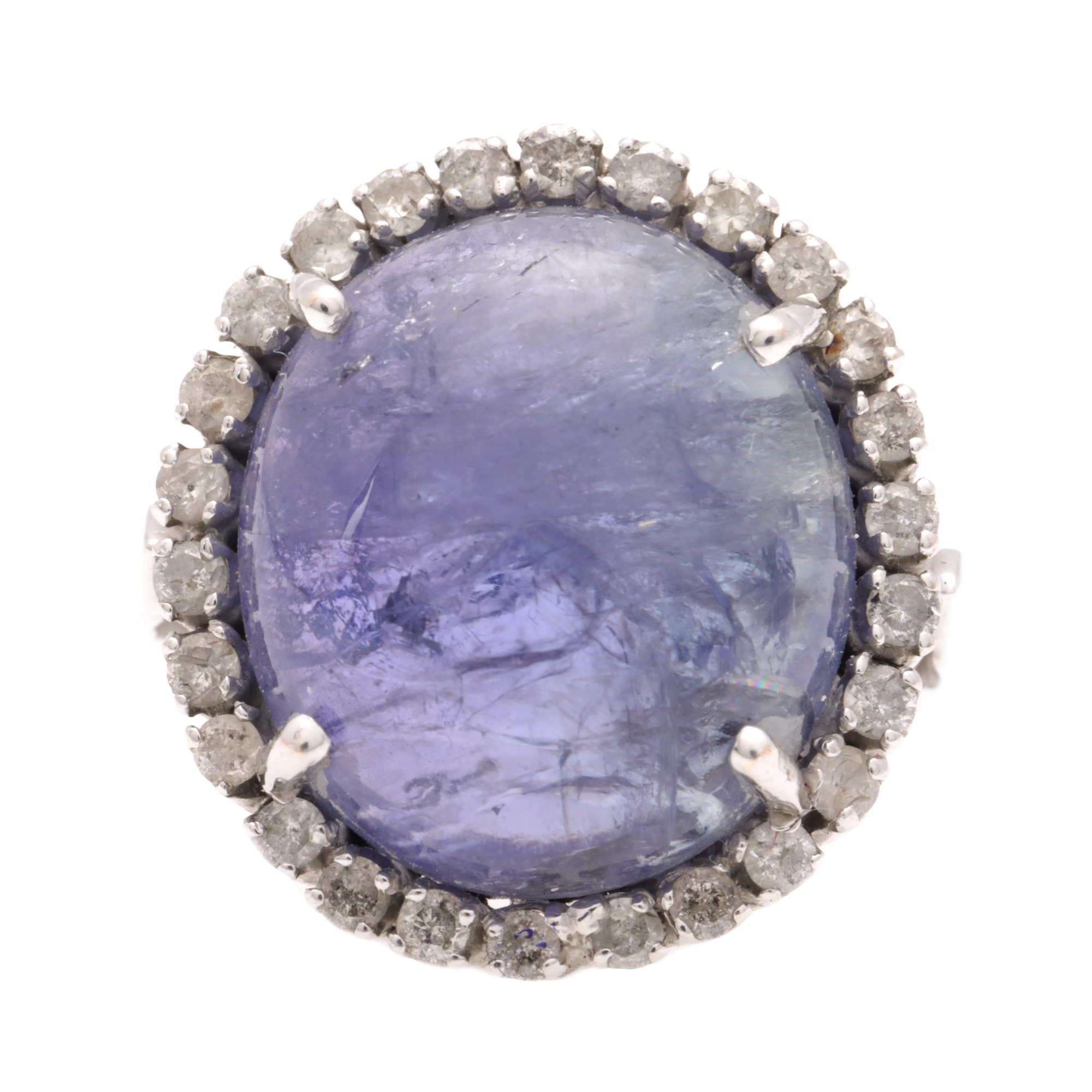 White gold ring, decorated with tanzanite and diamonds