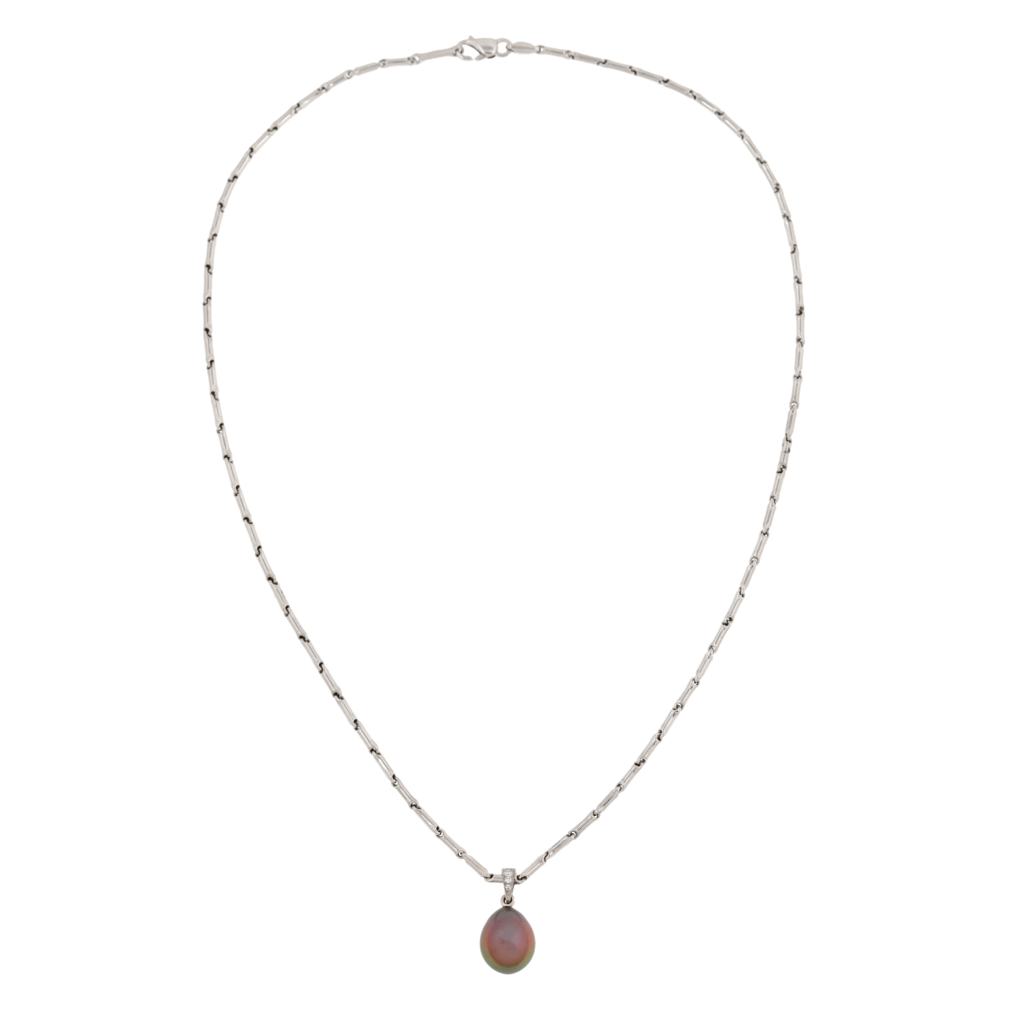 Chimento pendant chain in white gold, decorated with pearl and diamonds