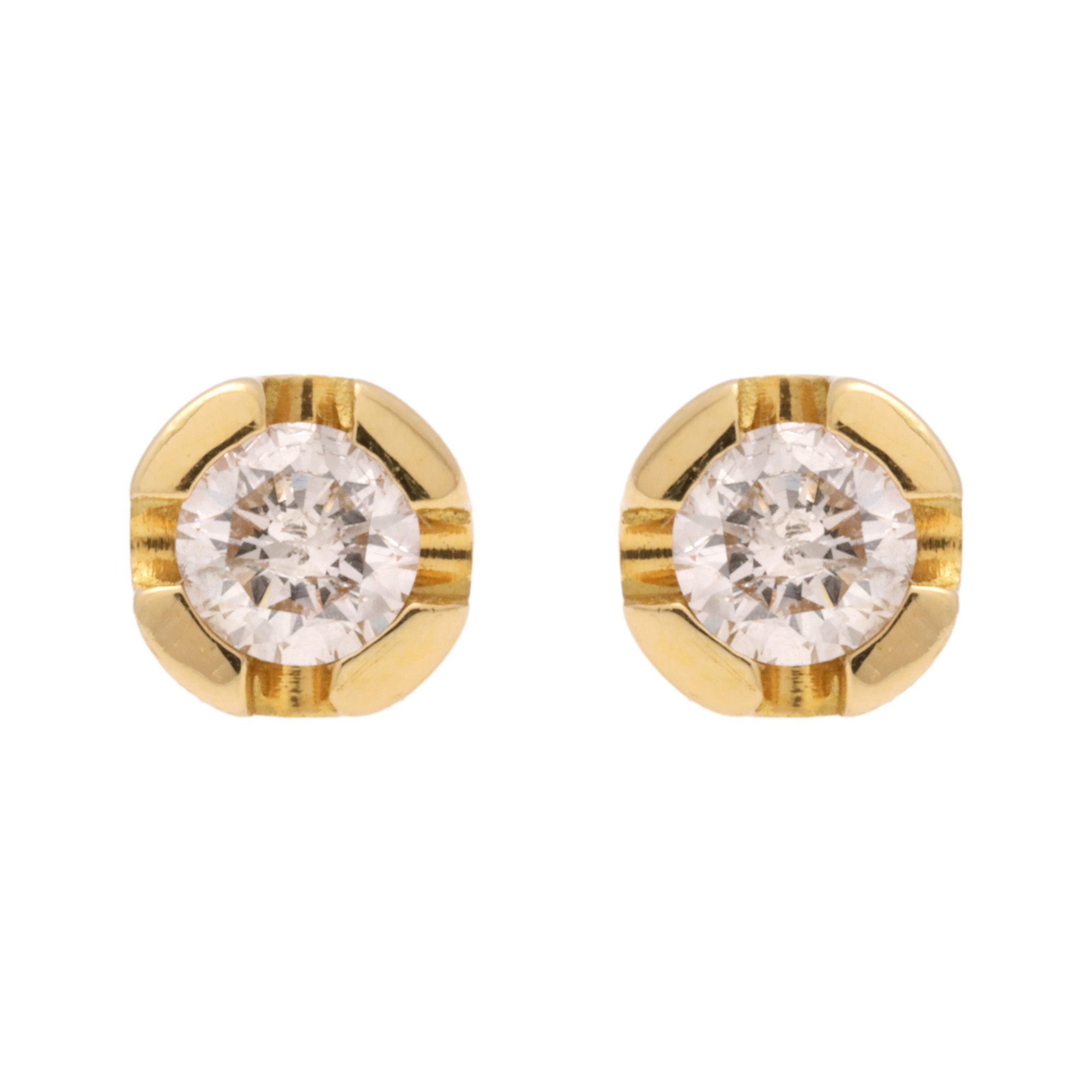 Pair of gold earrings, decorated with diamonds