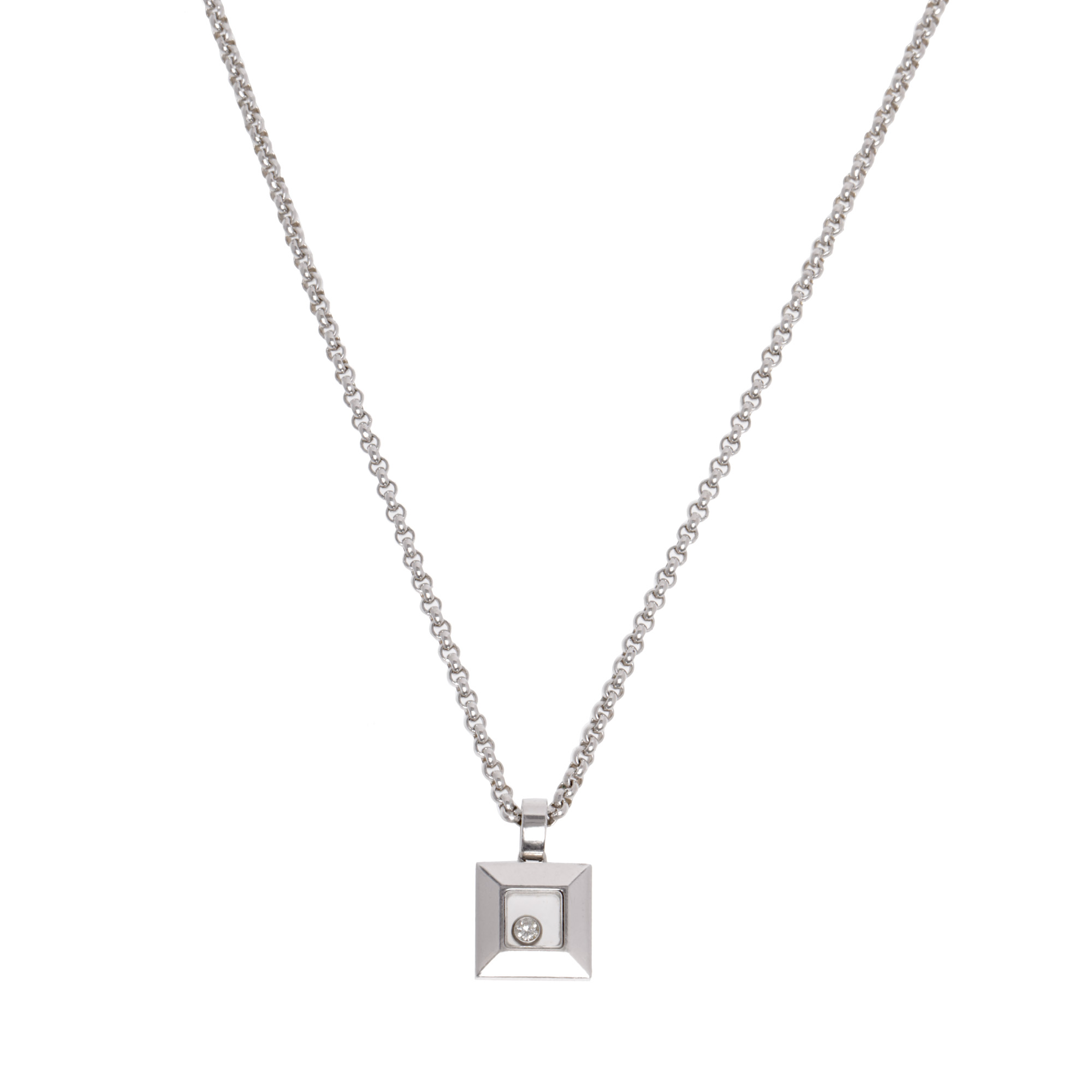 Lanț cu pandantiv Chopard, din aur alb, colecția Happy Diamond