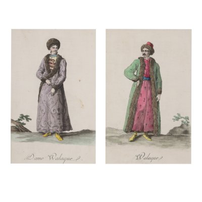Lot consisting of two engravings illustrating a boyar and a boyar's wife from Wallachia, beginning of the 19th century