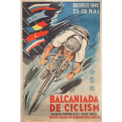 Poster "Balcaniada Cycling, Bucharest, May 23-30 1940", made by Eugen Taru, collector's item