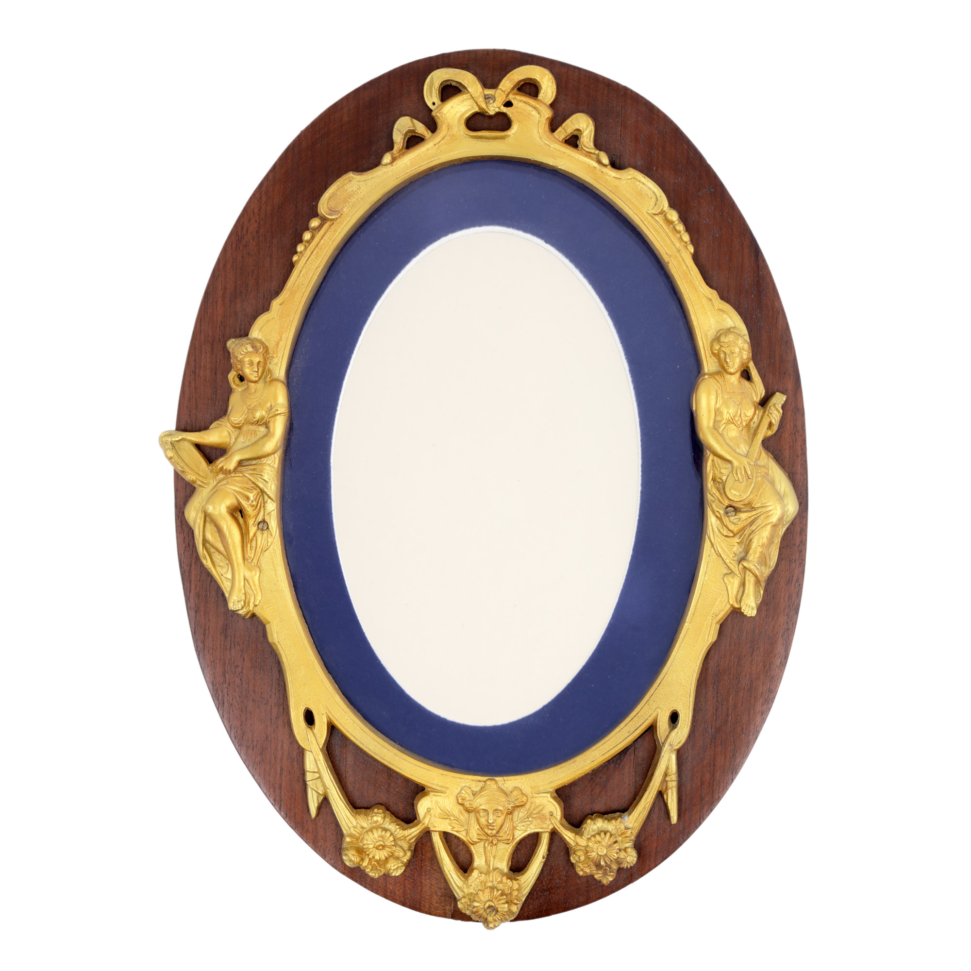 Belle Époque frame for photographs, made of gilded bronze and mahogany wood, with symbolist decoration, possibly Albert Carriere-Belleuse, circa 1890, comes from the collection of Moise Weinberg