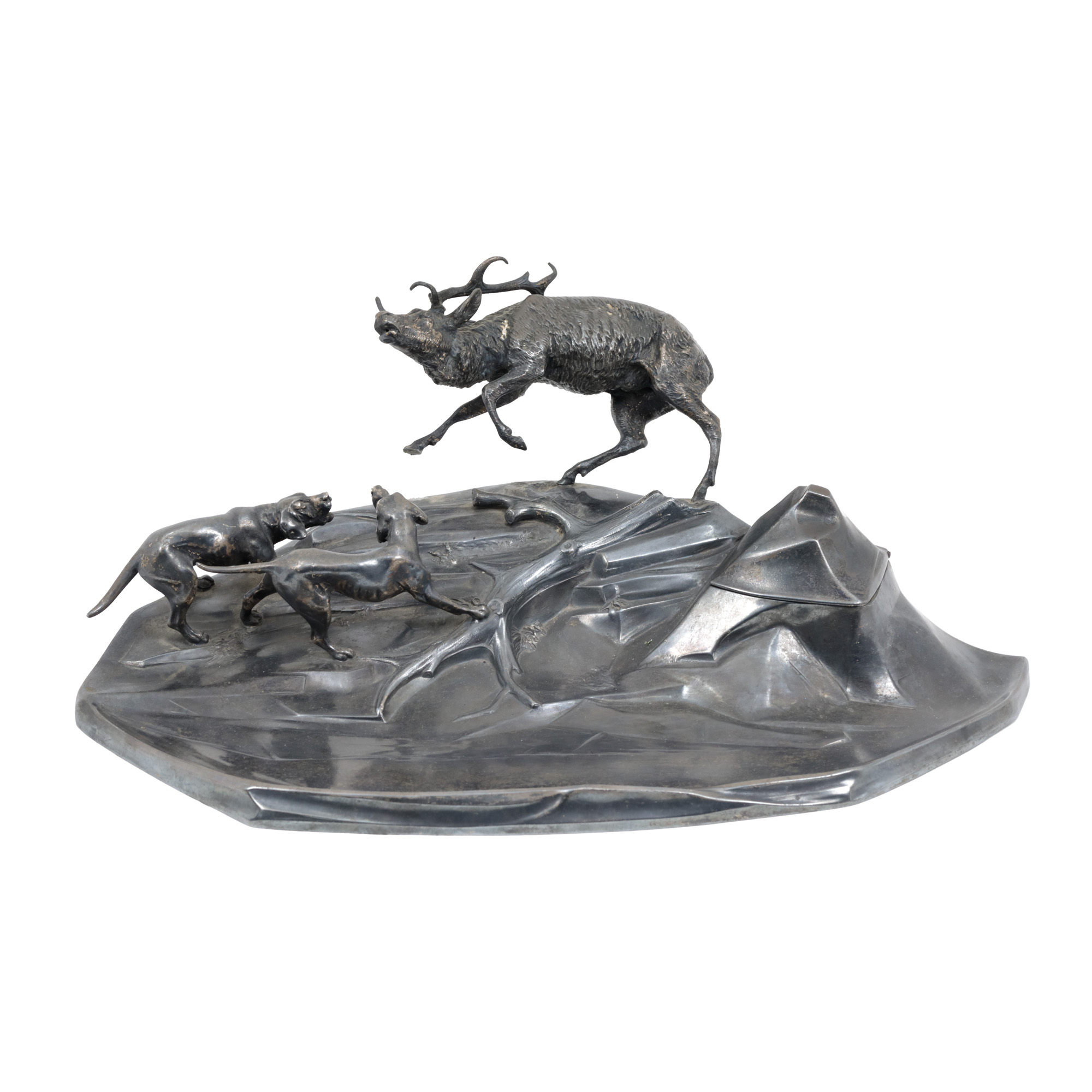 J. P. Kayser und Sohn inkwell, decorated with hunting scene, cca. 1900