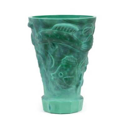 Vaza Art Deco, decorată cu motive marine în tehnica pâte-de-verre, stil Curt Schlevogt, cca. 1930