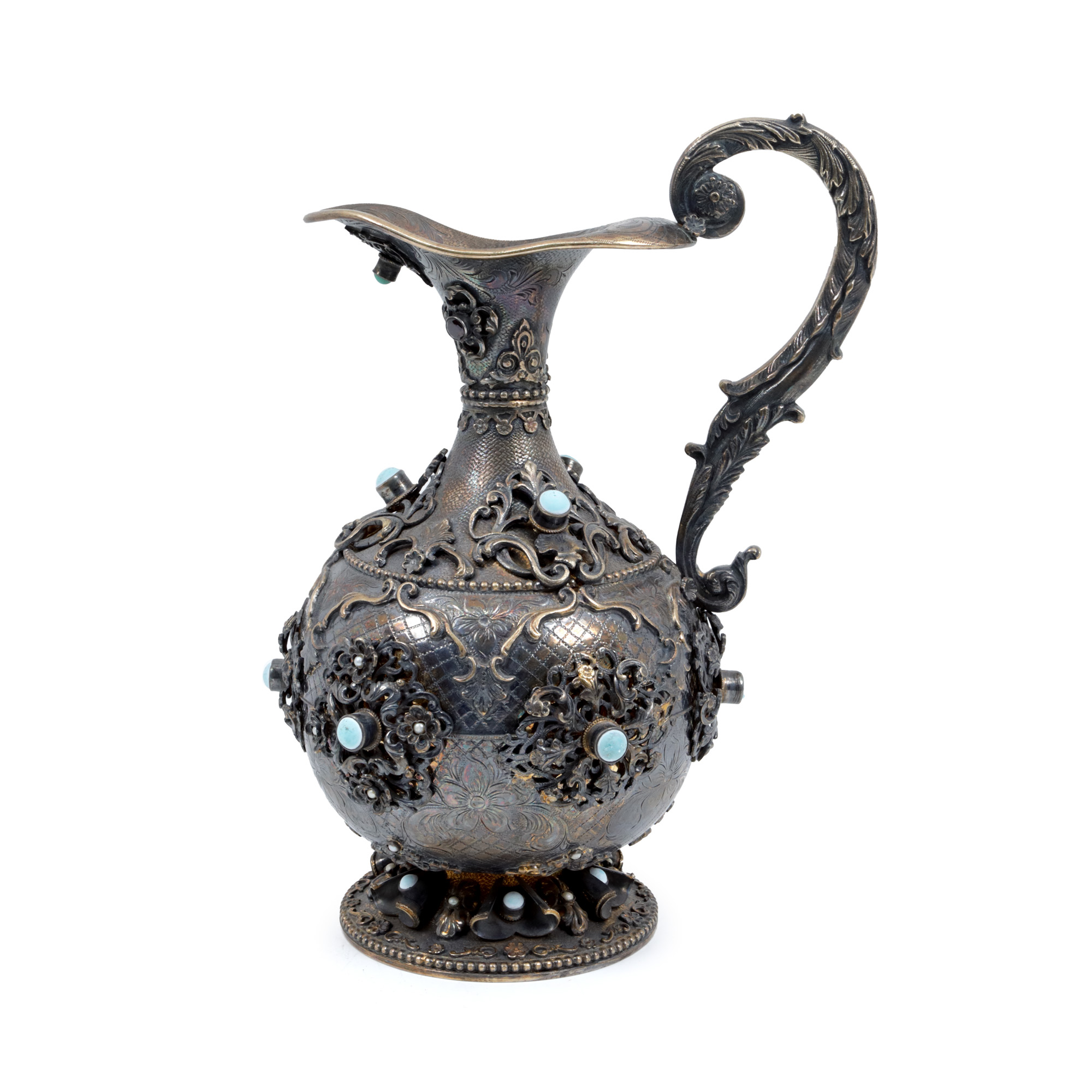 Silver vase encrusted with semi-precious stones