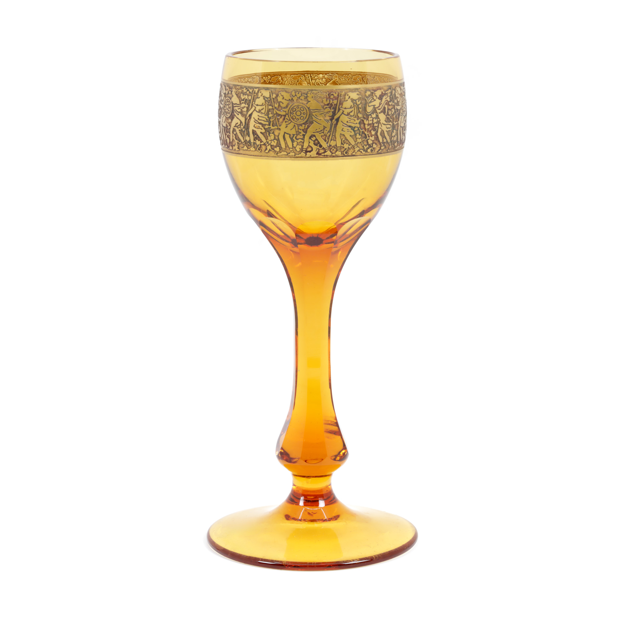 Moser crystal glass, decorated with a frieze painted with colloidal gold, circa 1920