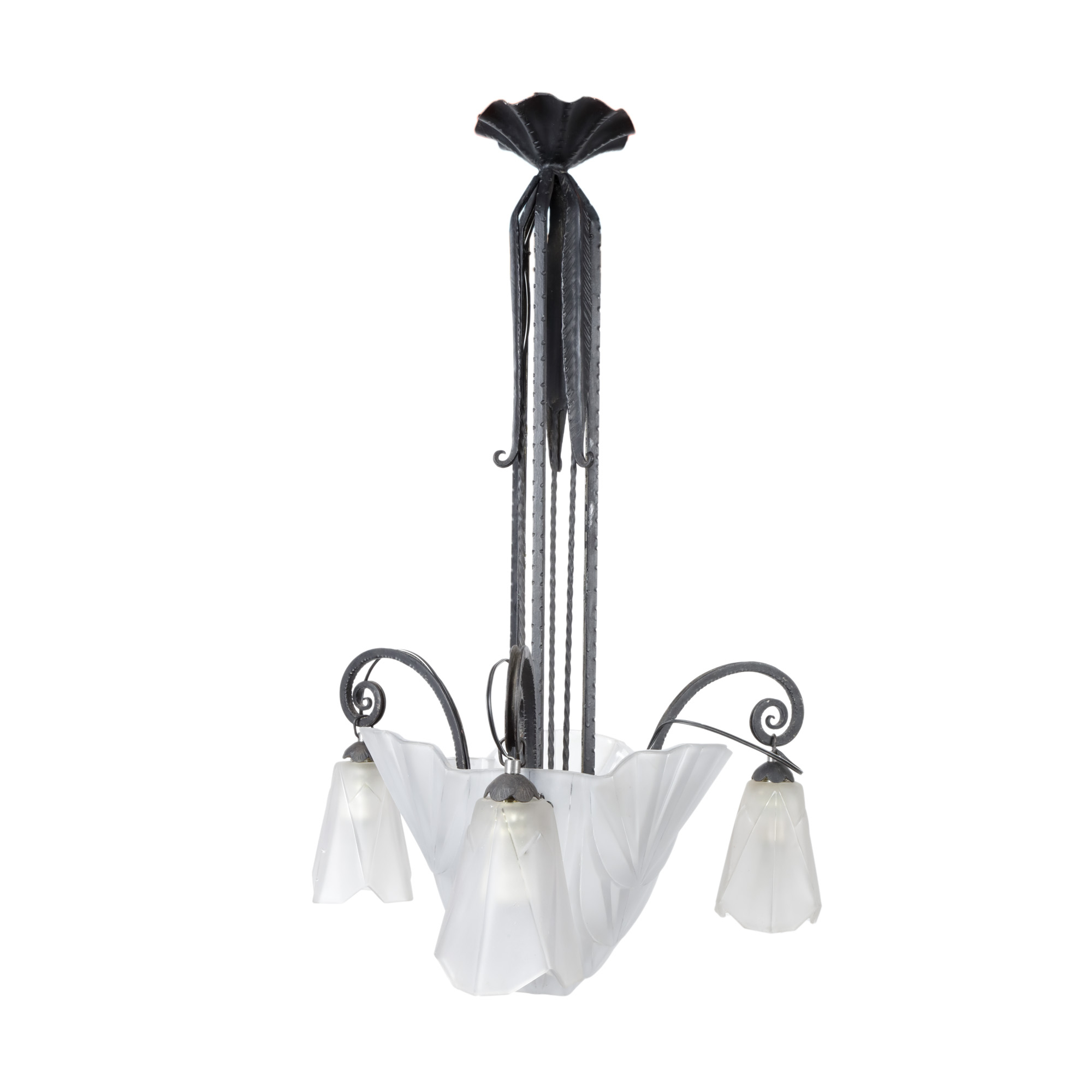 Ceiling lamp, with Dégue glass, in Art Nouveau style