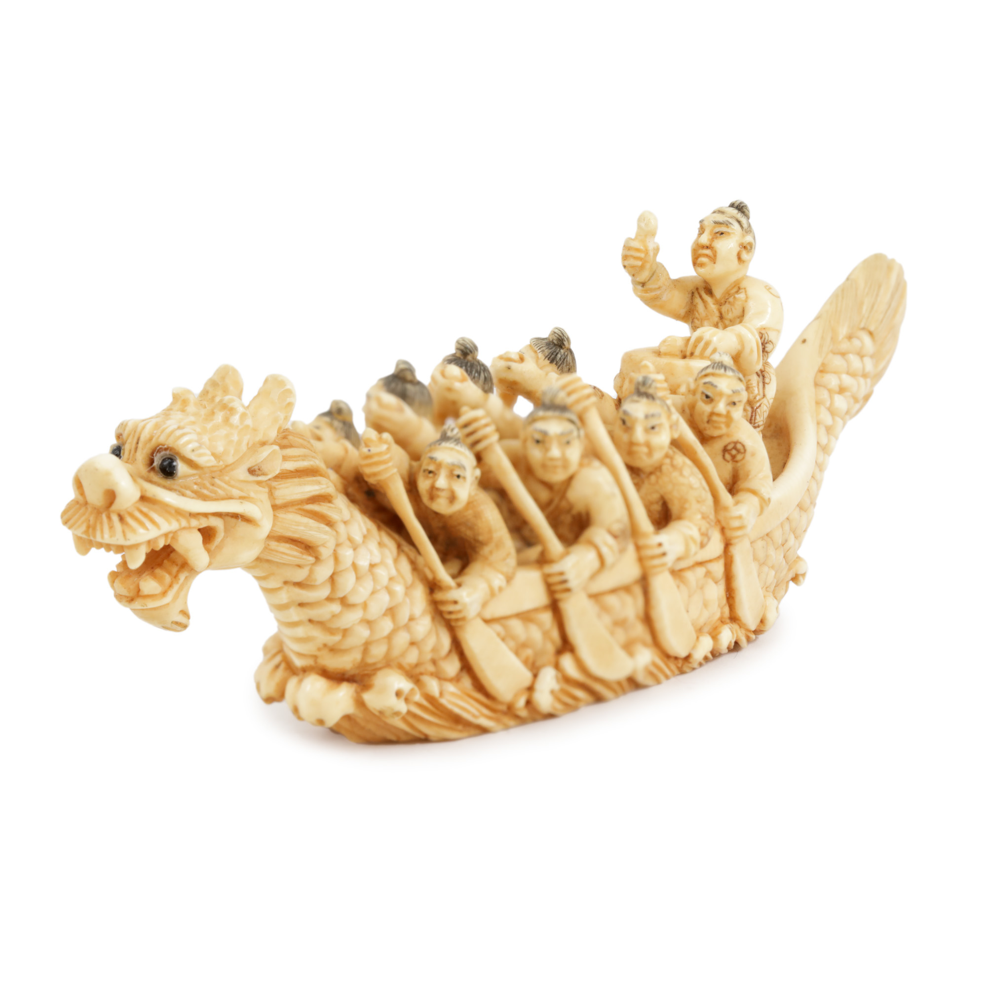Netsuke din fildeș, reprezentându-i pe Cei Opt Nemuritori, semnat, perioada Edo, Japonia, începutul sec. XIX
