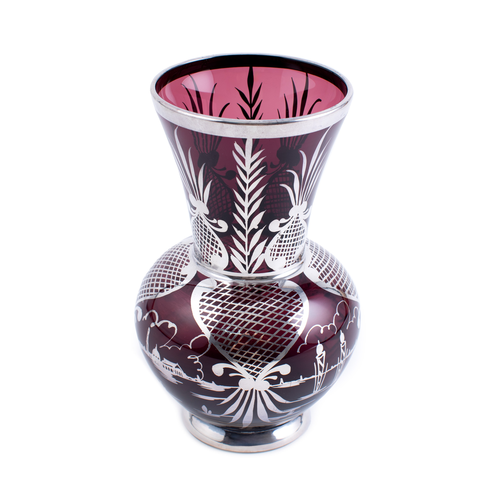 Glass vase, ornamented with silver, cca. 1930