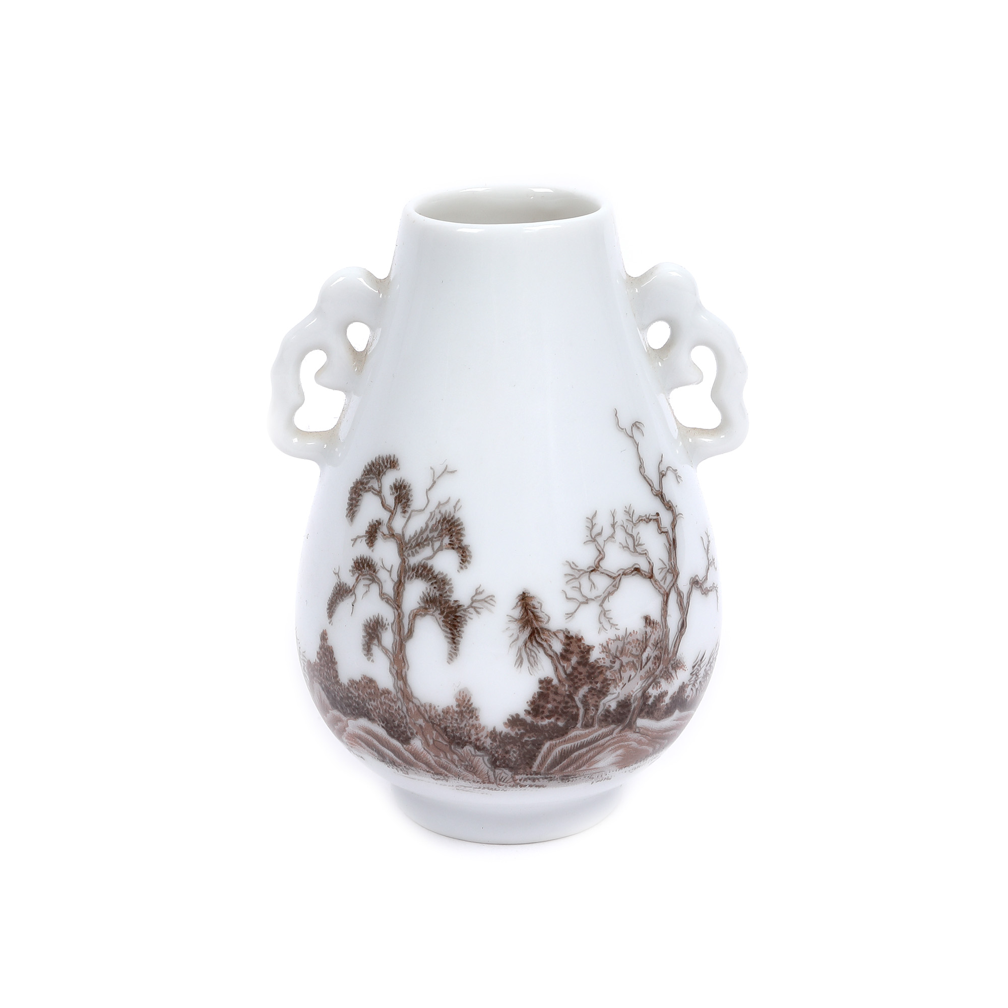 Miniature "Hu" type porcelain vase, painted in grisaille with plant motifs, end of the Qing dynasty period, China, early 20th century