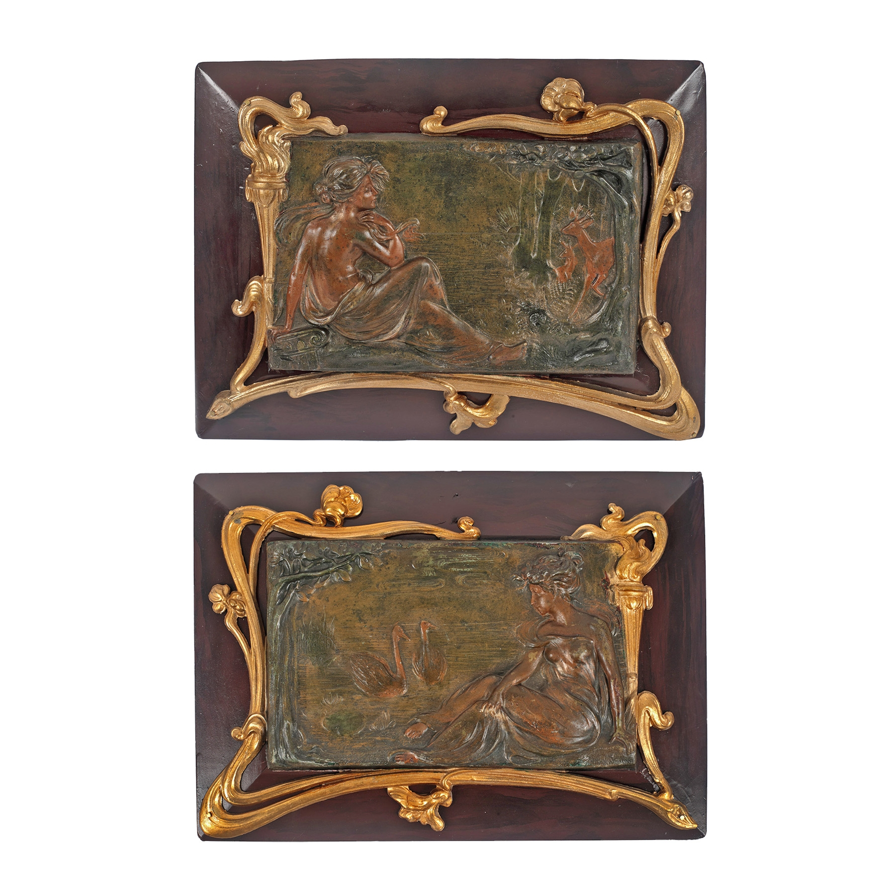 Pair of Art Nouveau decorative panels, decorated with undines, circa 1900