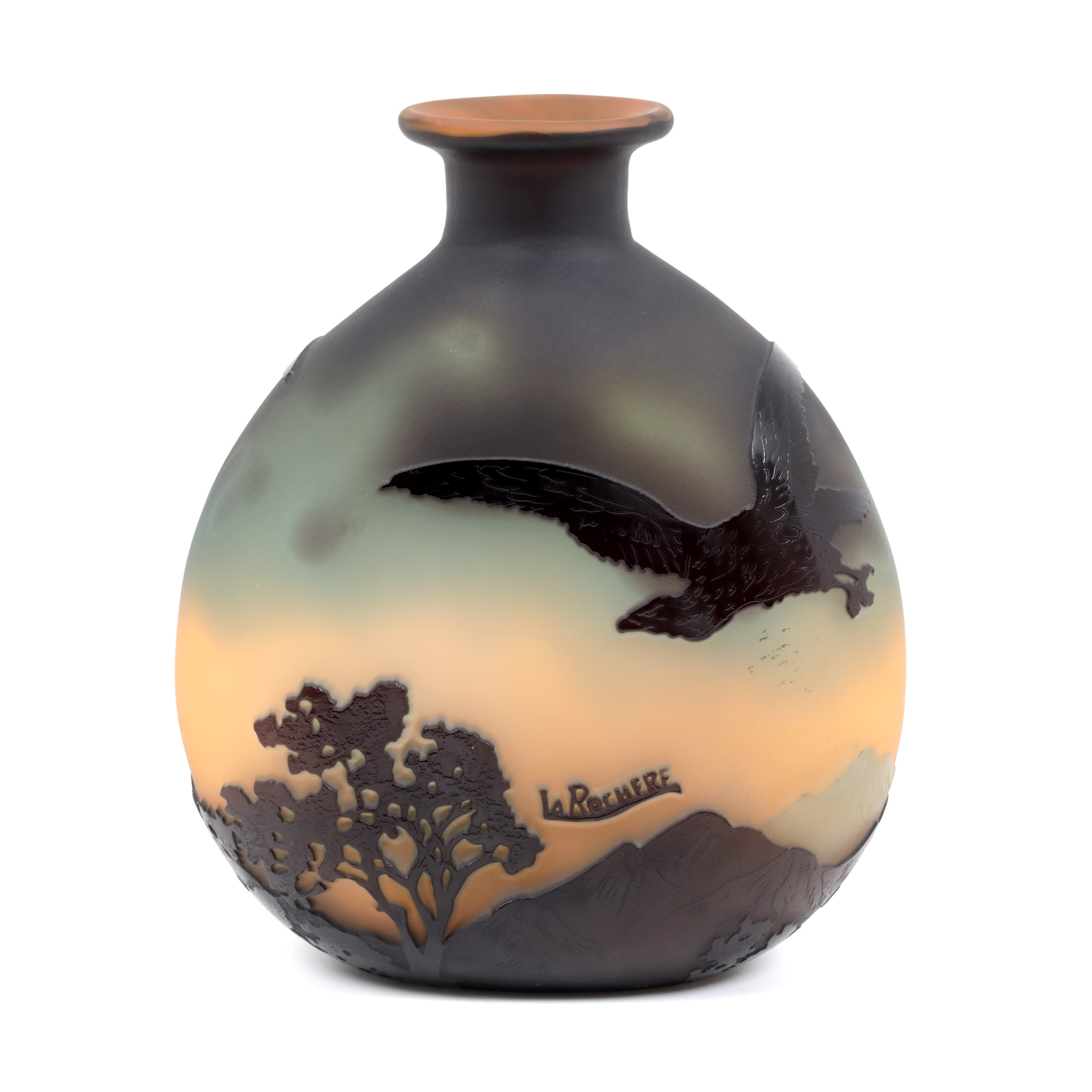 La Rochere Vase, decorated with eagles in mountain landscape, cca. 1900