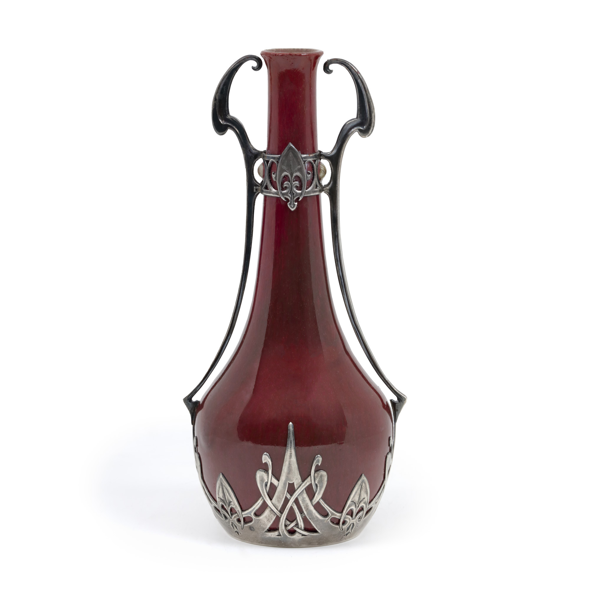 Exceptional Art Nouveau vase, signed Auguste Delaherche, in silver setting, cca. 1890-1910