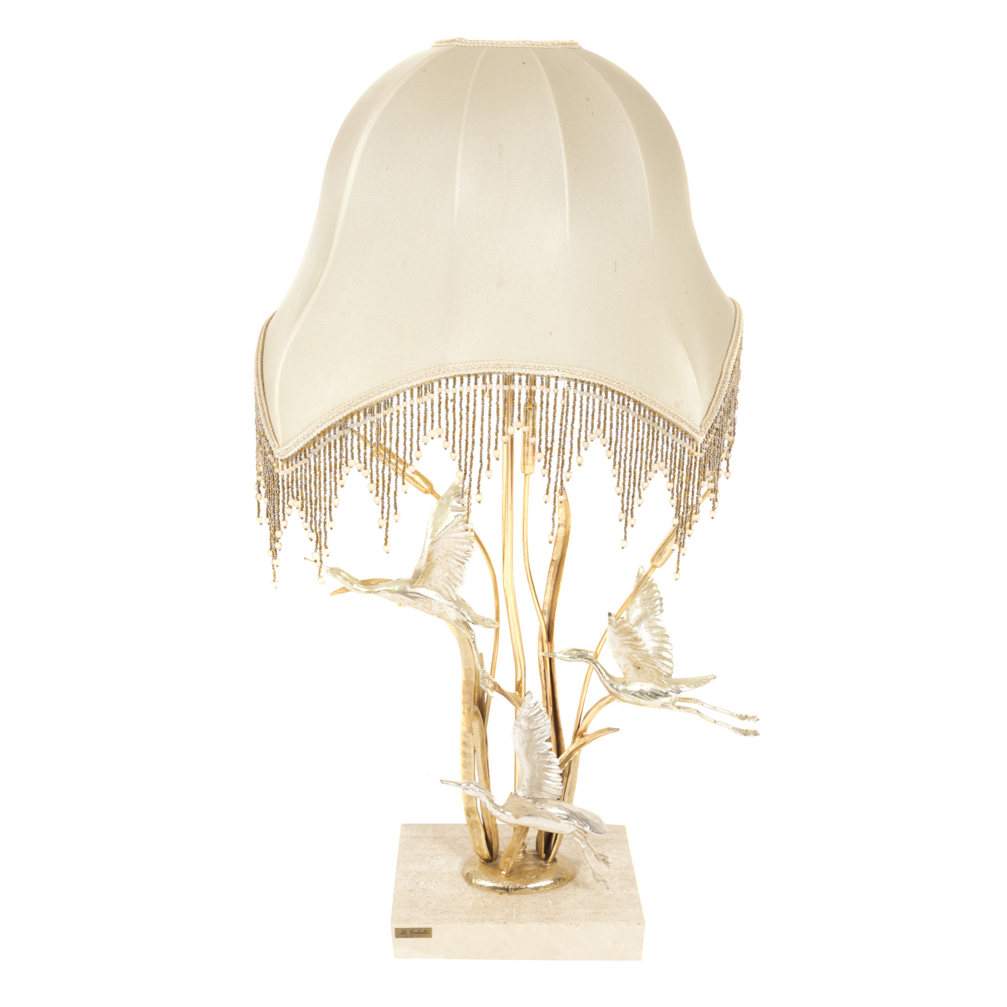Lampă de masă, decorată cu cocori, semnată Lanciotto Galeotti