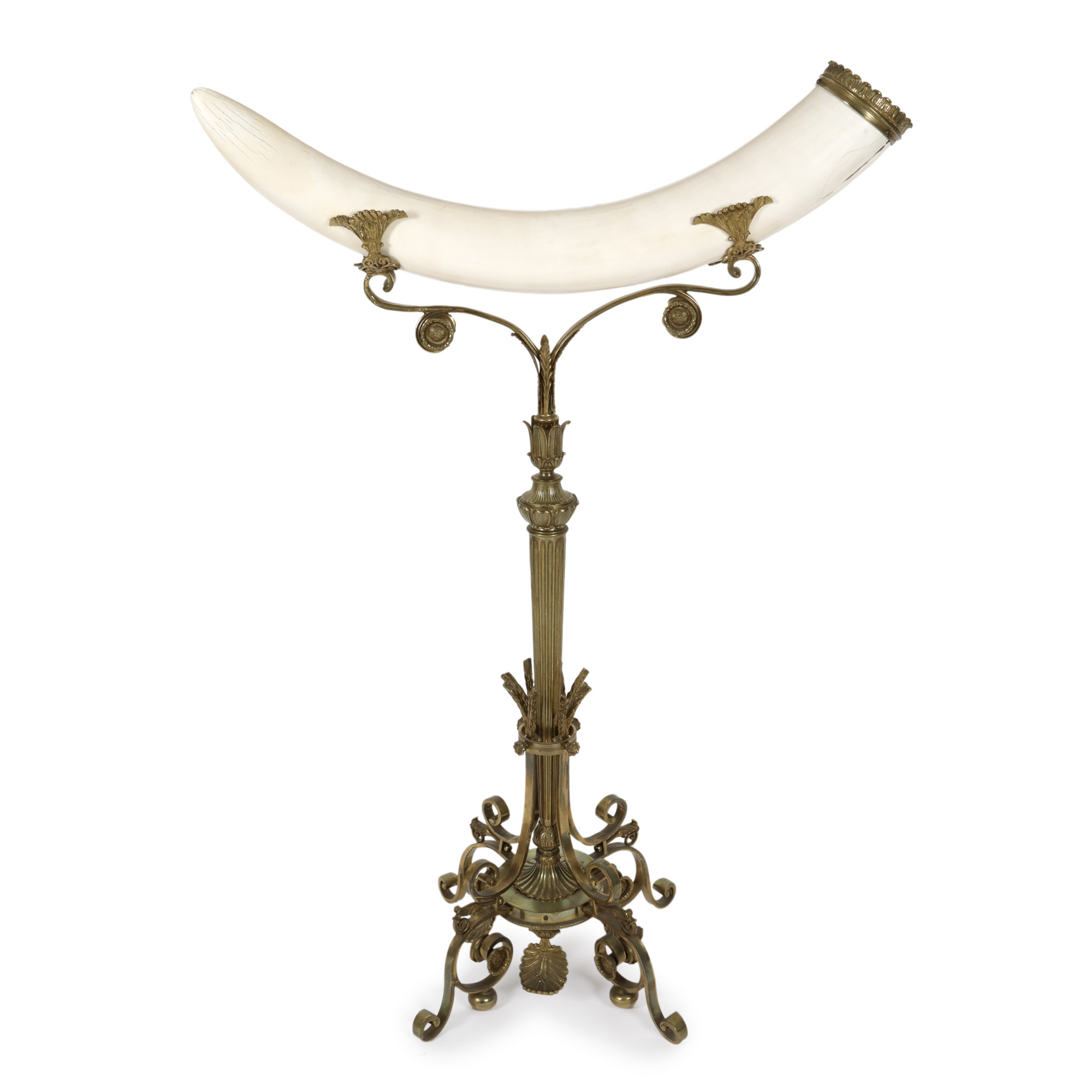 Congolese Ivory Horn, with elegant Louis XV Gilt Bronze Stand, circa 1900
