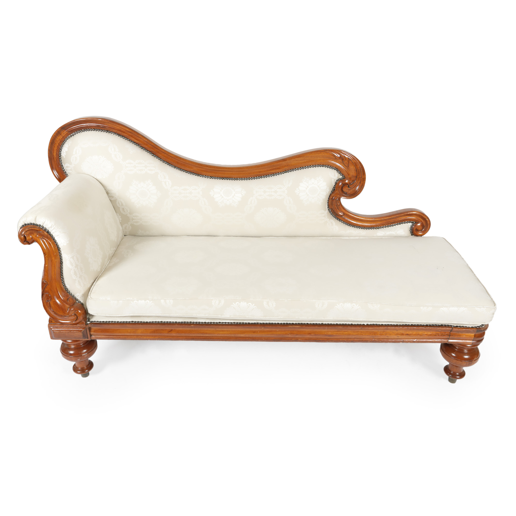 Canapea Récamier / Méridienne, în stil Victorian, cu tapiserie din mătase, începutul sec. XX