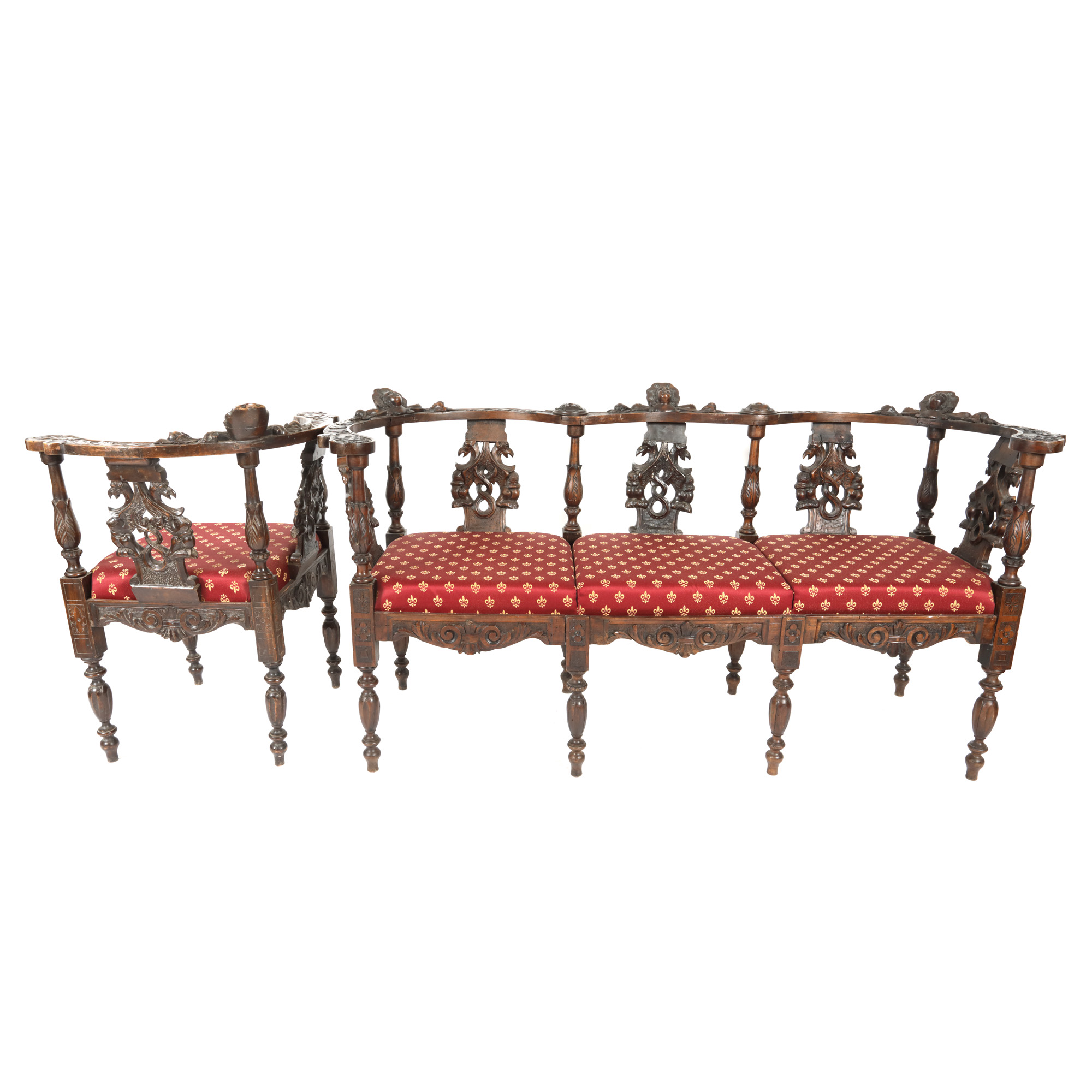 Neo-Renaissance set, consisting of sofa and corner, decorated with double-headed eagle, first half of the 20th century