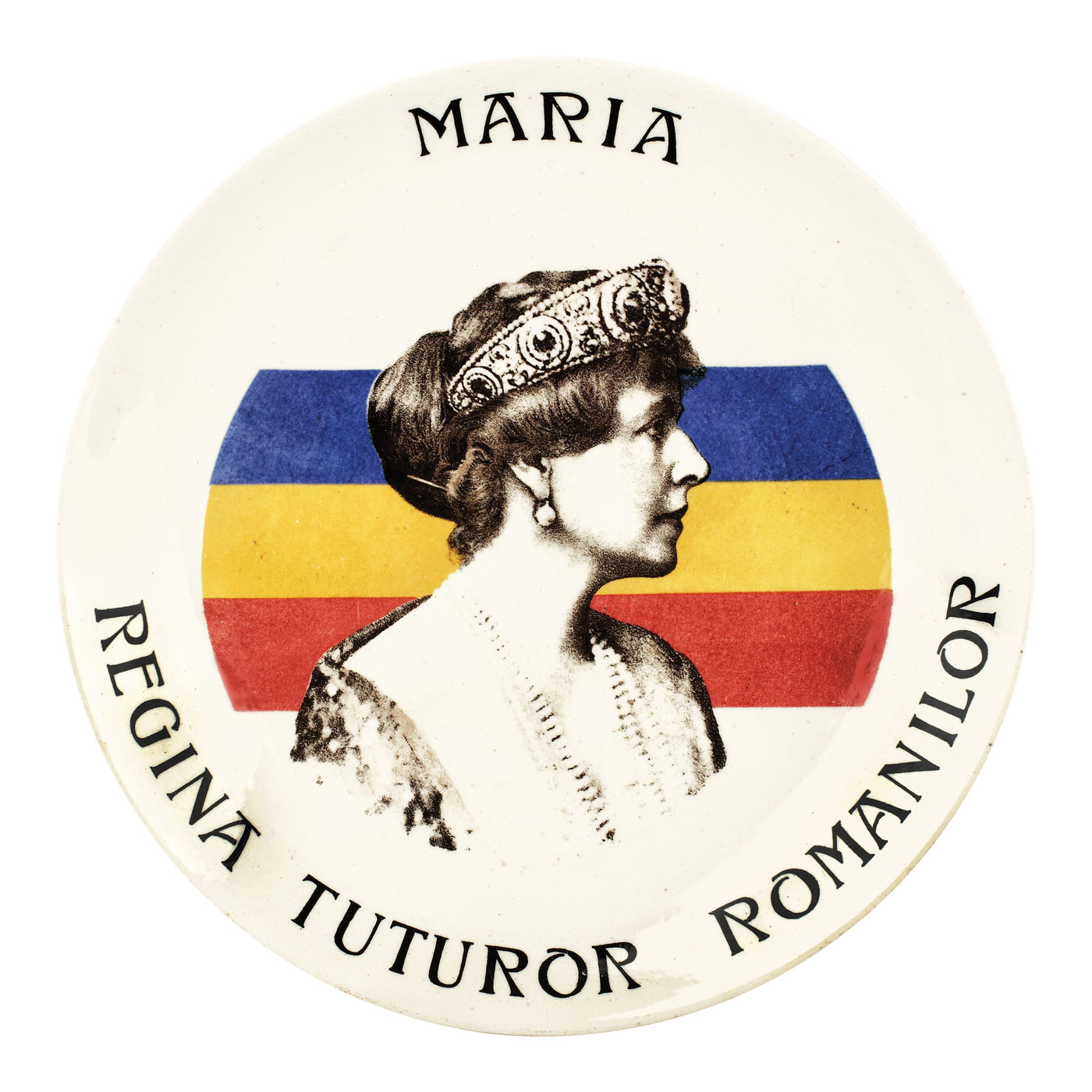 Farfurie din porțelan Sarreguemines, decorată cu efigia Reginei Maria, cca. 1922