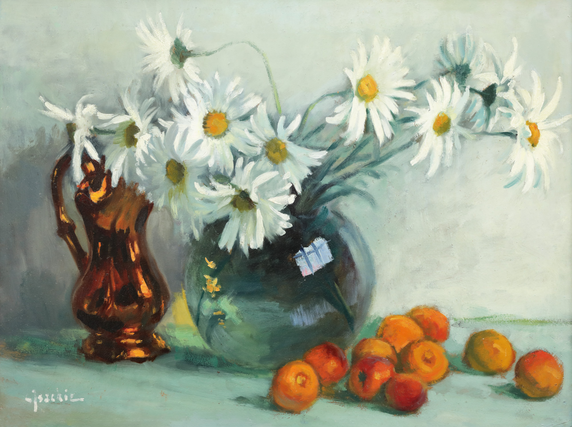 Still Life with Apricots and Daisies