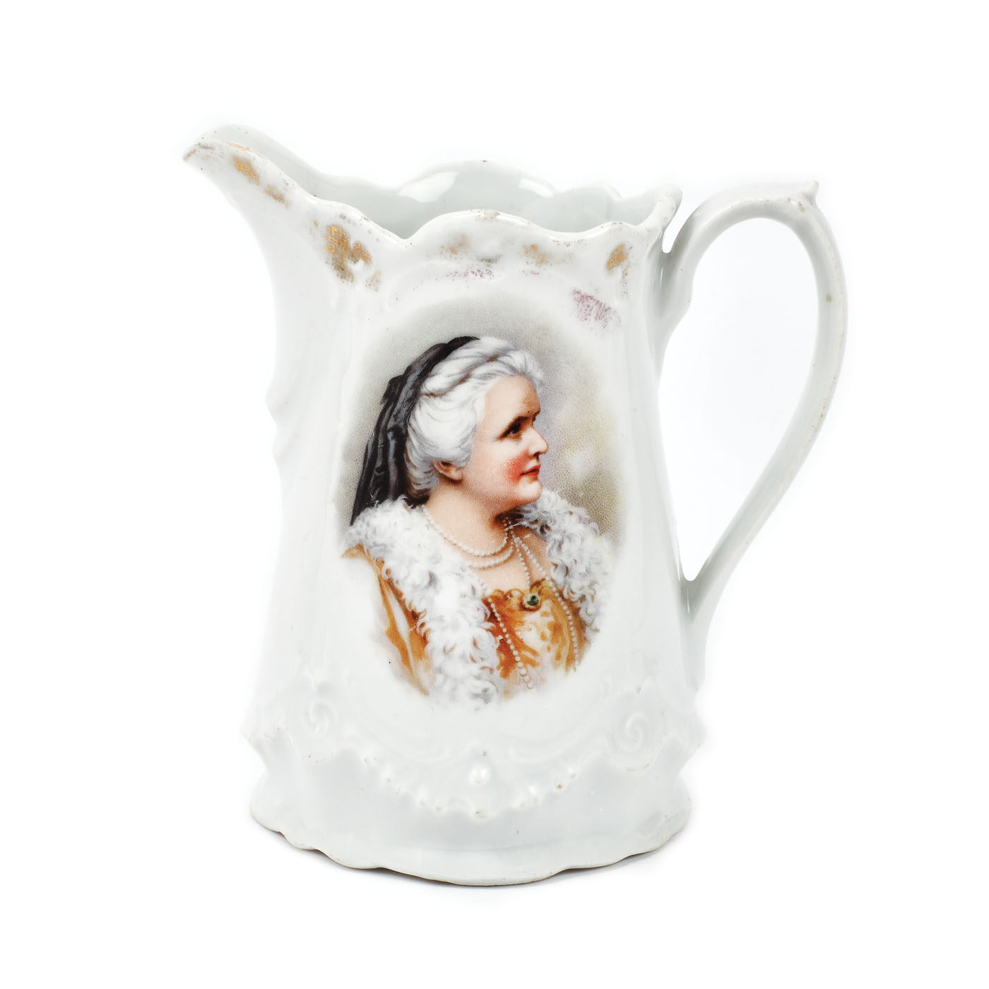 Carafă din porțelan, decorată cu efigia Reginei Elisabeta, începutul sec. XX