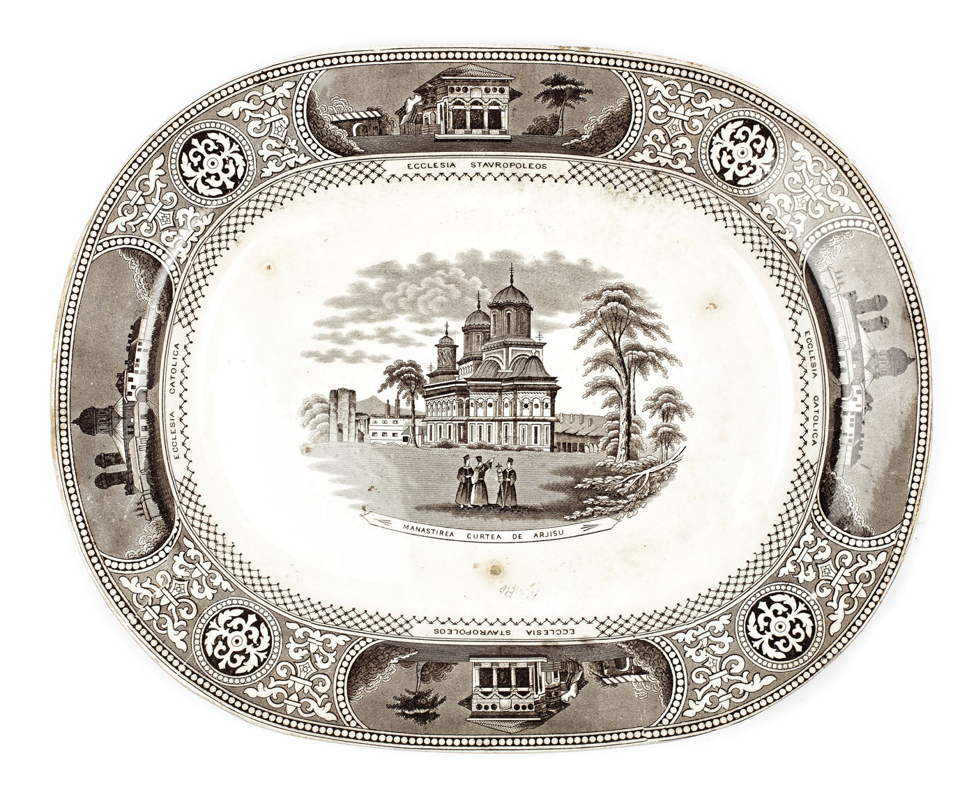 Lot consisting of 3 English porcelain items, various 19th century national symbols (Ruler, church, traditions)