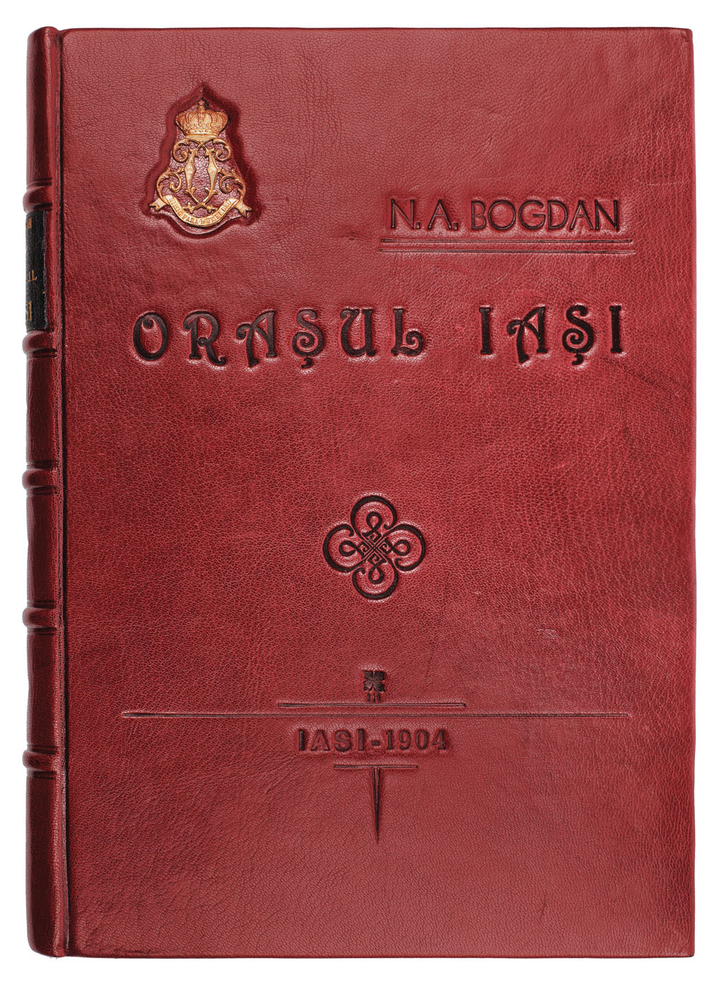 "Orașul Iaşi", de Nicolai Andriescu-Bogdan, în legătură din piele decorată cu cifrul Regelui Carol I, Iași, 1906