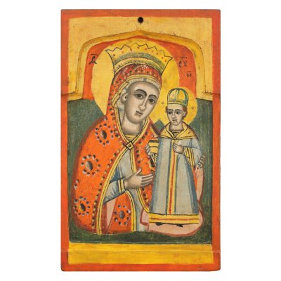Icon on wood, "Mother of God with the Child (Kazanskaya), Bulgarian school, 19th century"