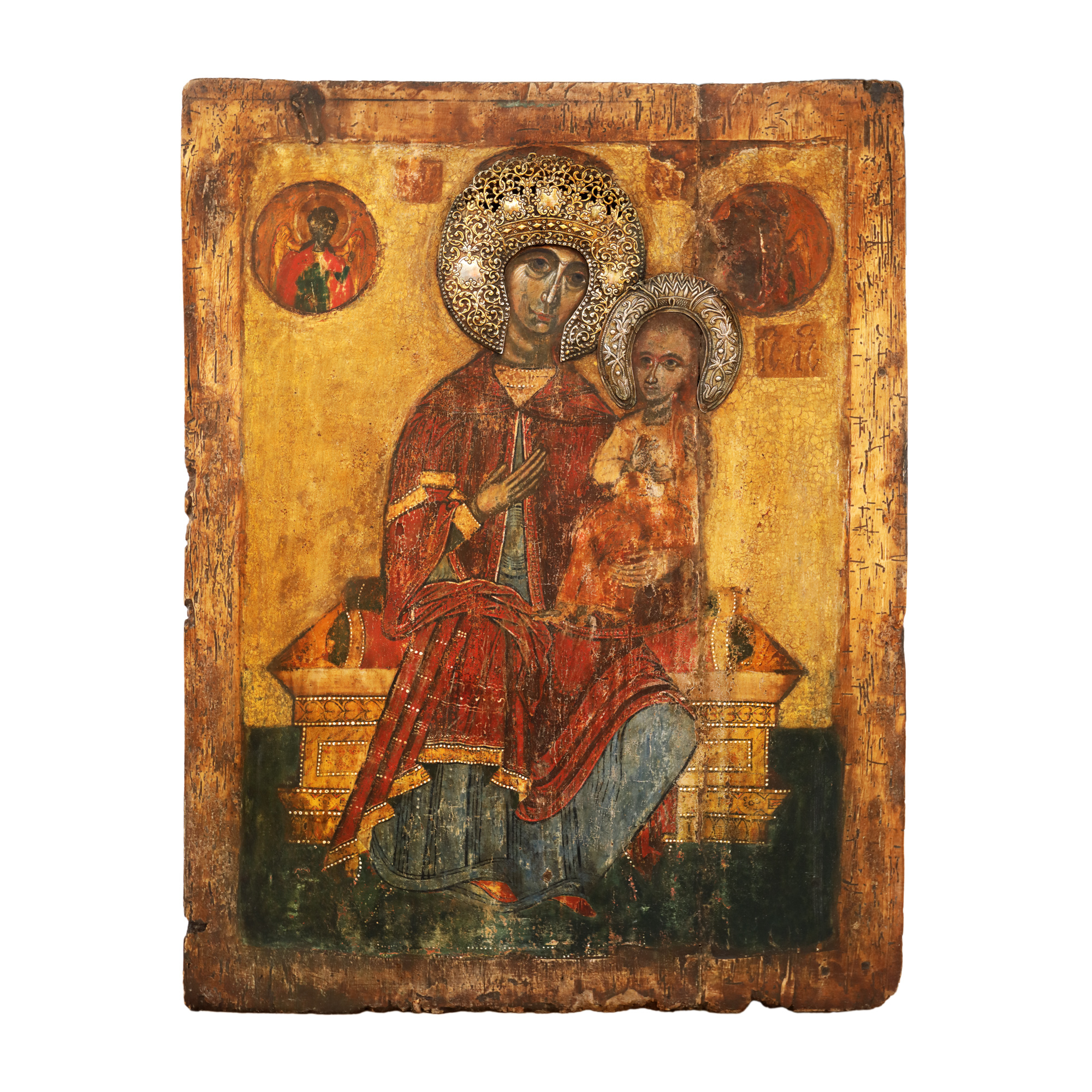 Imperial Icon on wood, "The Mother of God with the Infant Empress", Serbian school, first half of the 15th century, extremely rare, collectible piece