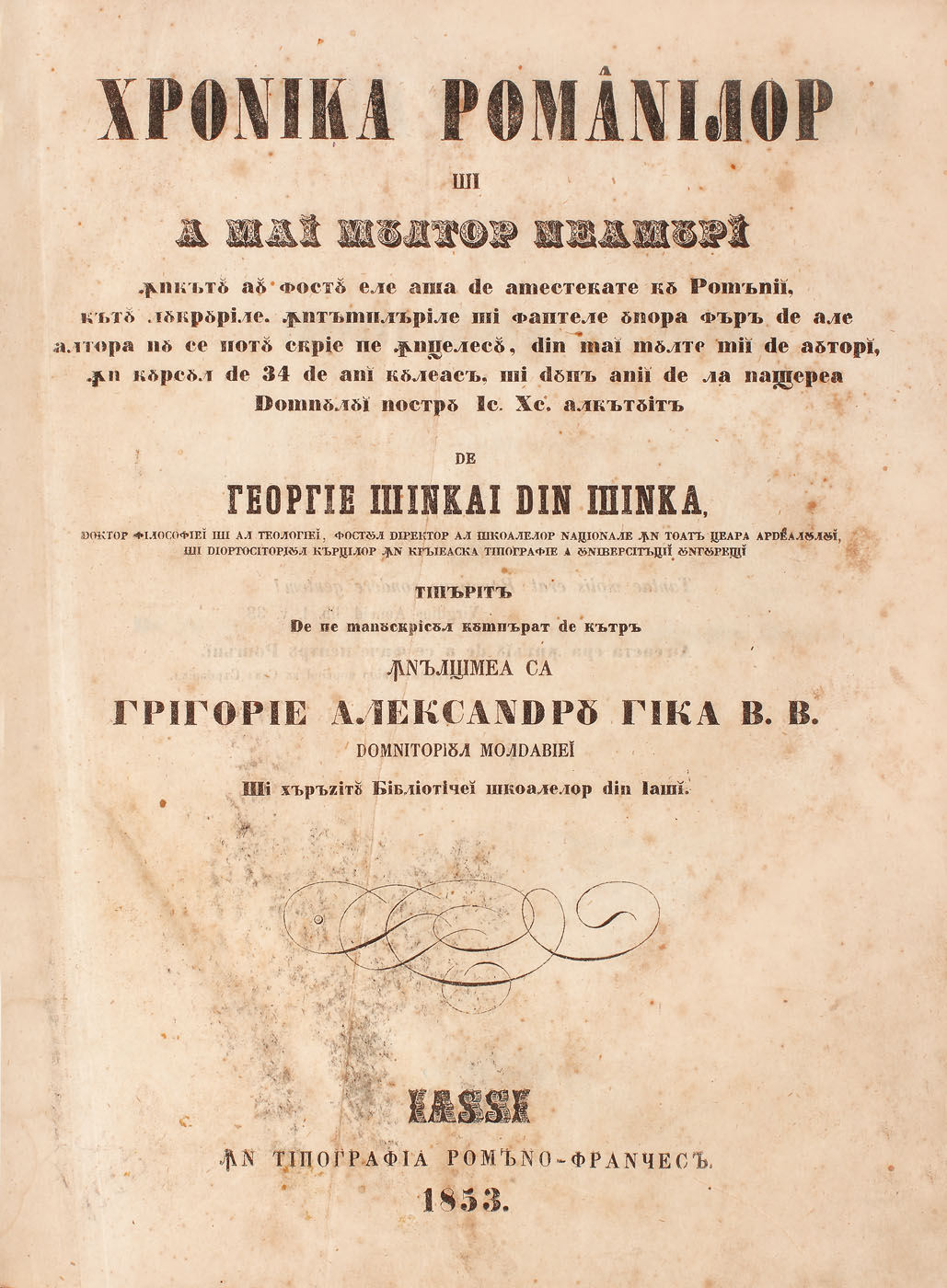 "Hronica românilor și a mai multor neamuri" de Gheorghe Șincai, Iași, 1853, colligatum de 3 volume