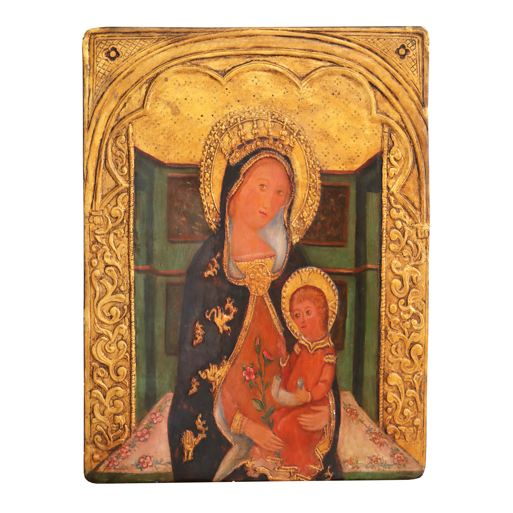 Imperial Icon on wood, "Madonna with Child", Italian school, 19th century, from collection