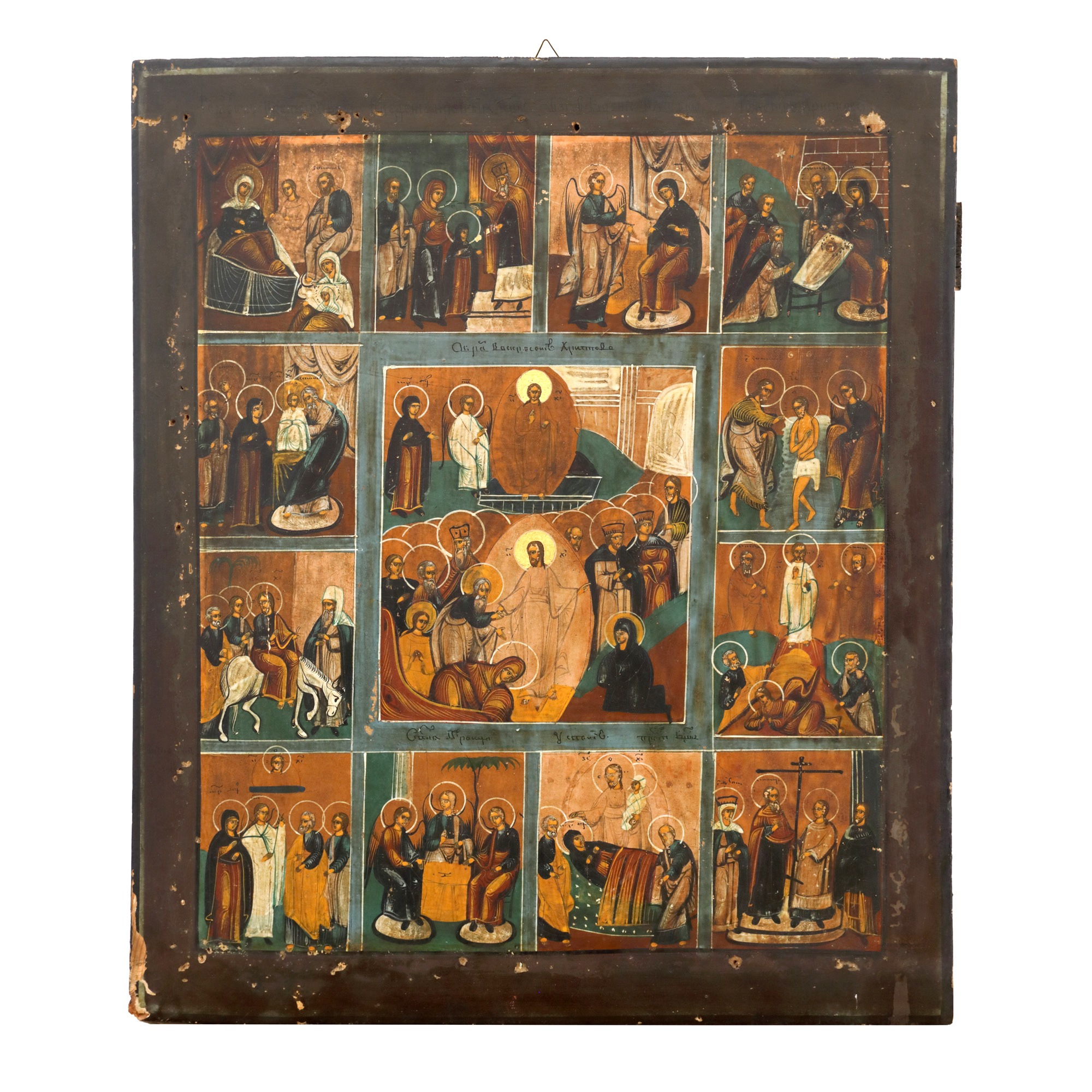 Icon feast on wood, "Resurrection of the Lord and 12 scenes", Russian school, first half of the 19th century