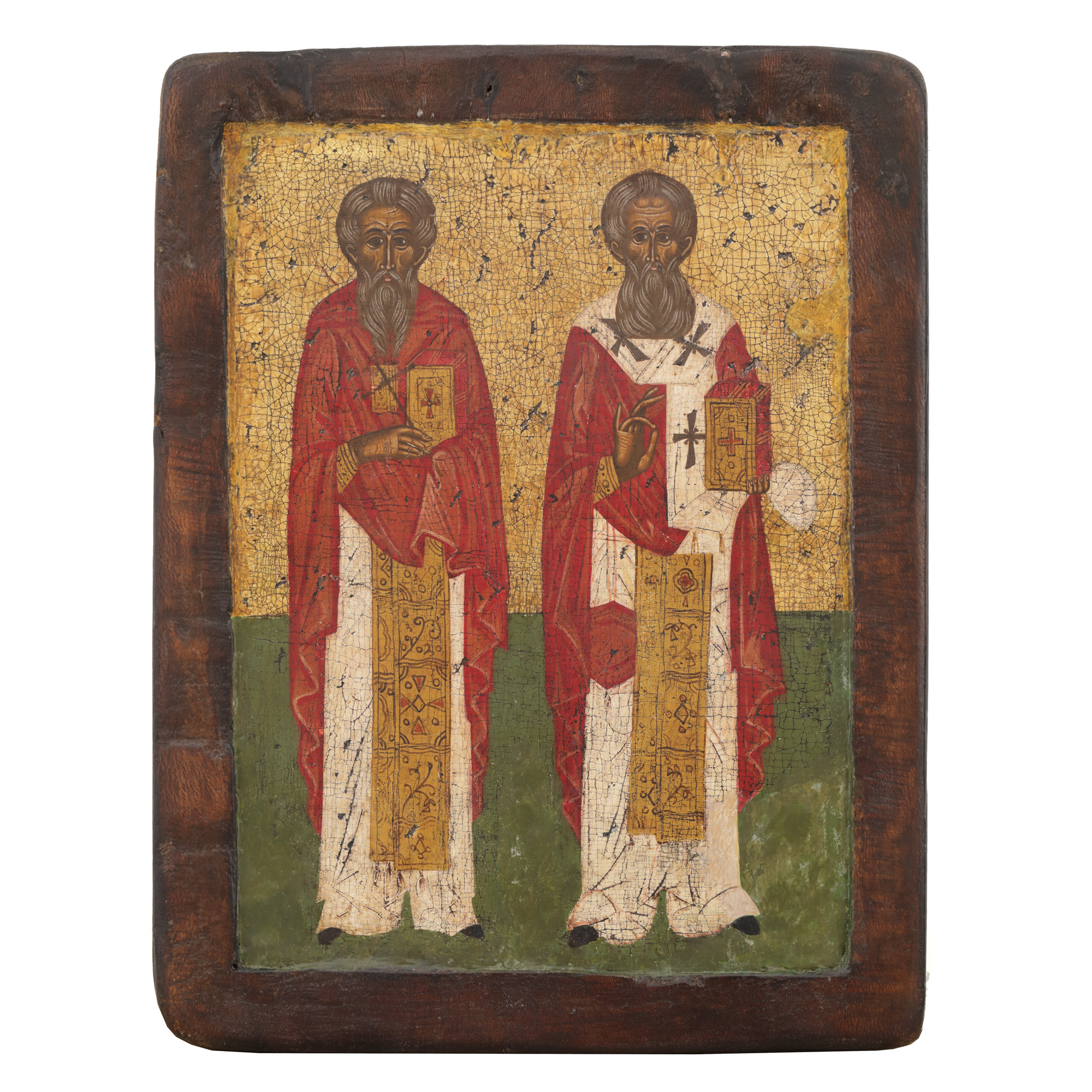 Icon on wood, "Two Holy Hierarchs", Russian school, end of the XVIth - beginning of the XVIIth century, collectible item