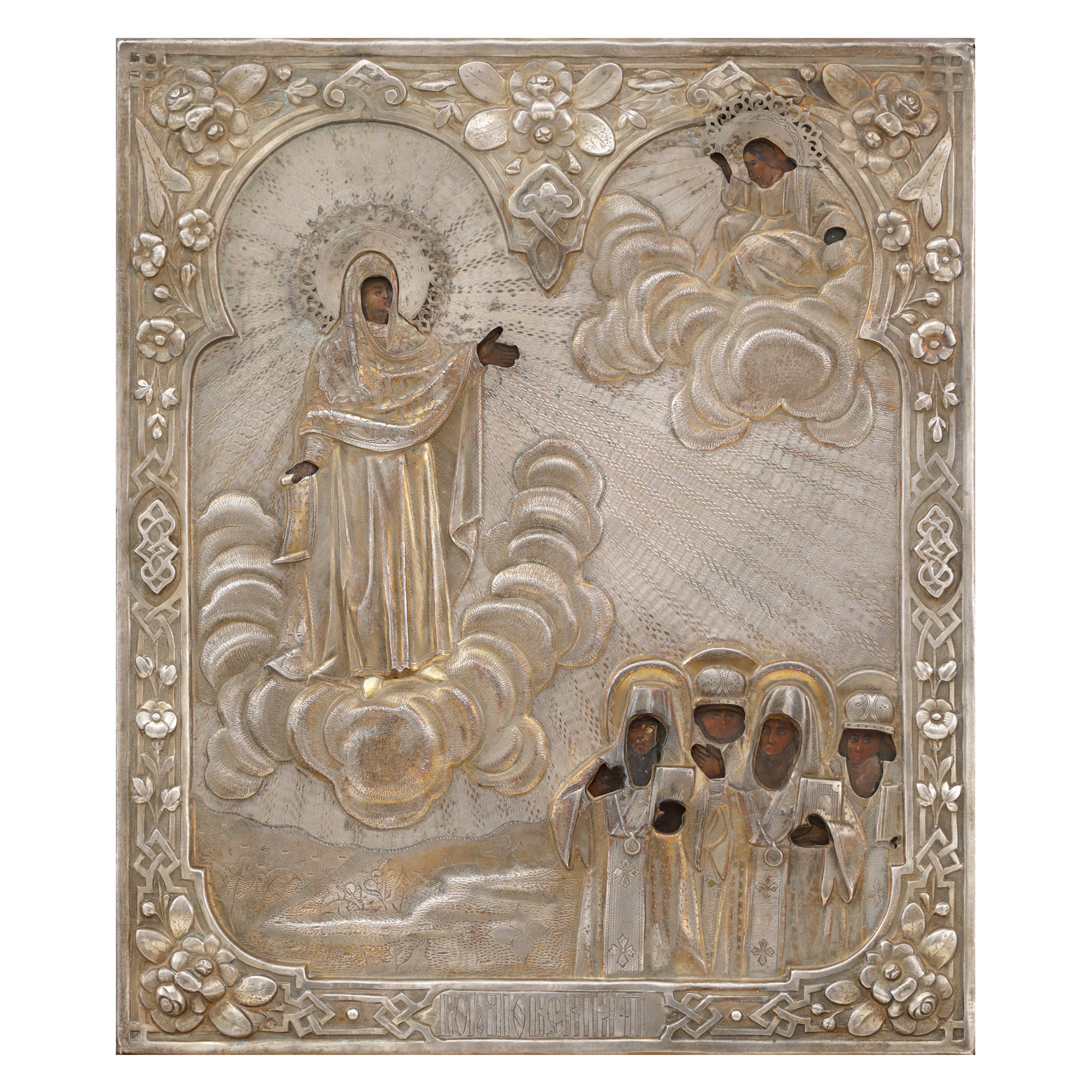 Icon on wood, with gilded silver frame, "Mother of God (Bogolyubskaya)", Russian school, 1875, rare piece