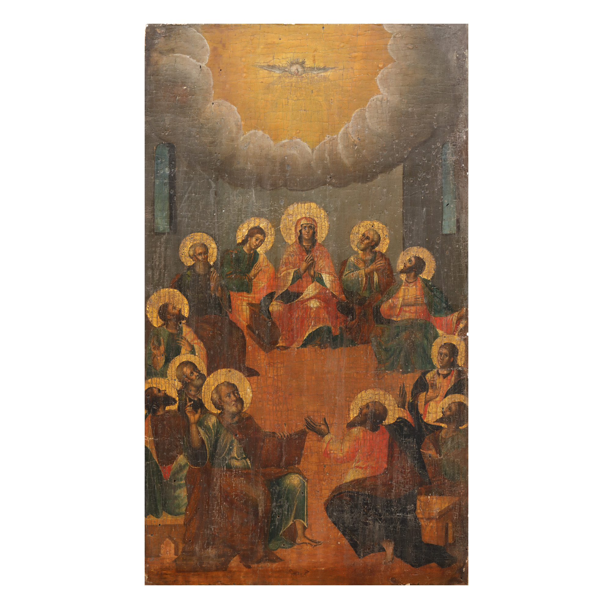 Icoană pe lemn, ”Pogorârea Duhului Sfânt (Duminica Rusaliilor)”, atribuită zugravilor Jovan Četirević Grabovan și Grigorie Popovici (Frujinescu), sfârșitul sec. XVIII, piesă rară, de colecție