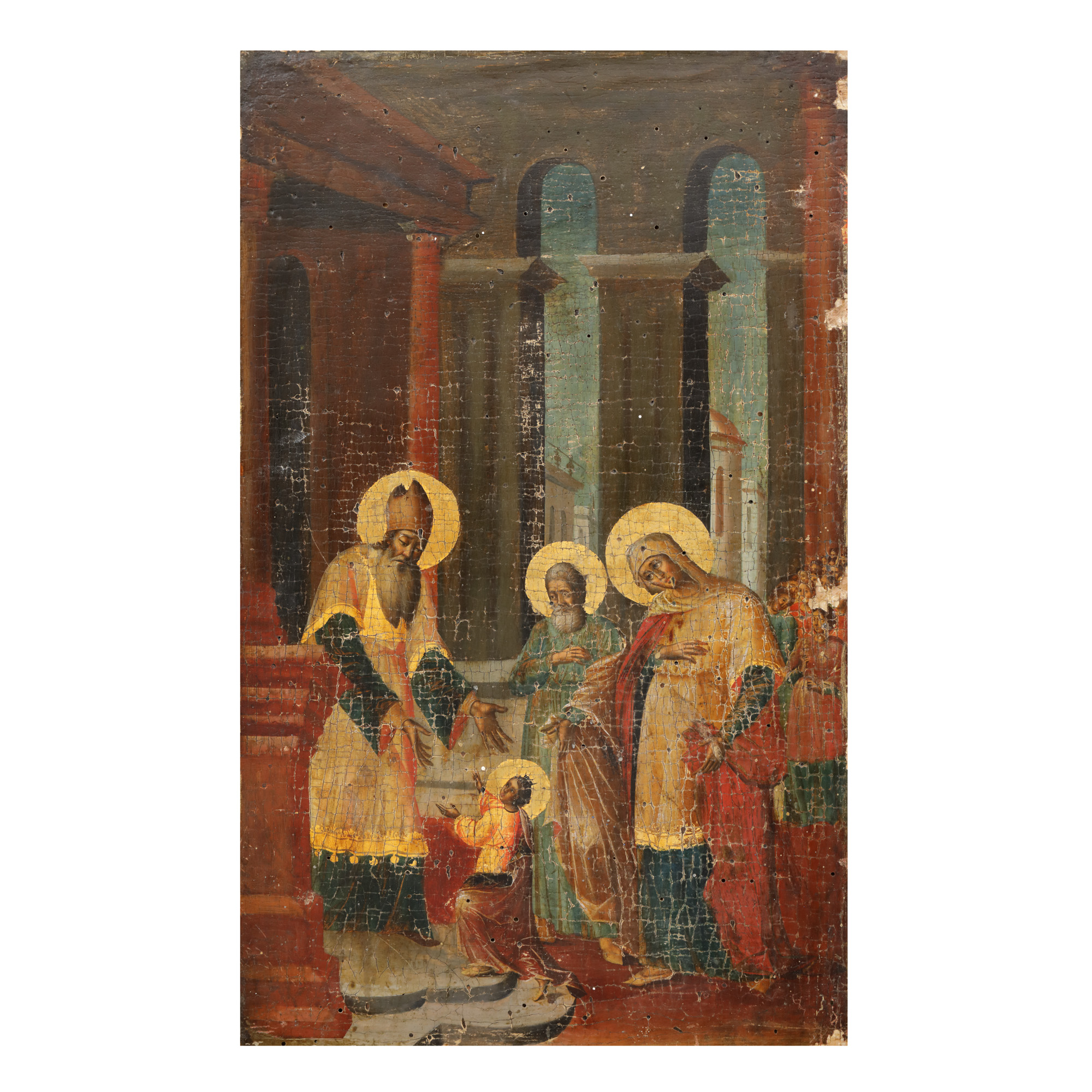 Icon on wood, "The Entrance of the Mother of God into the Church (Vovedenie)", attributed to painters Jovan Četirević Grabovan & Grigorie Popovici (Frujinescu), late 18th century, rare, collectible piece