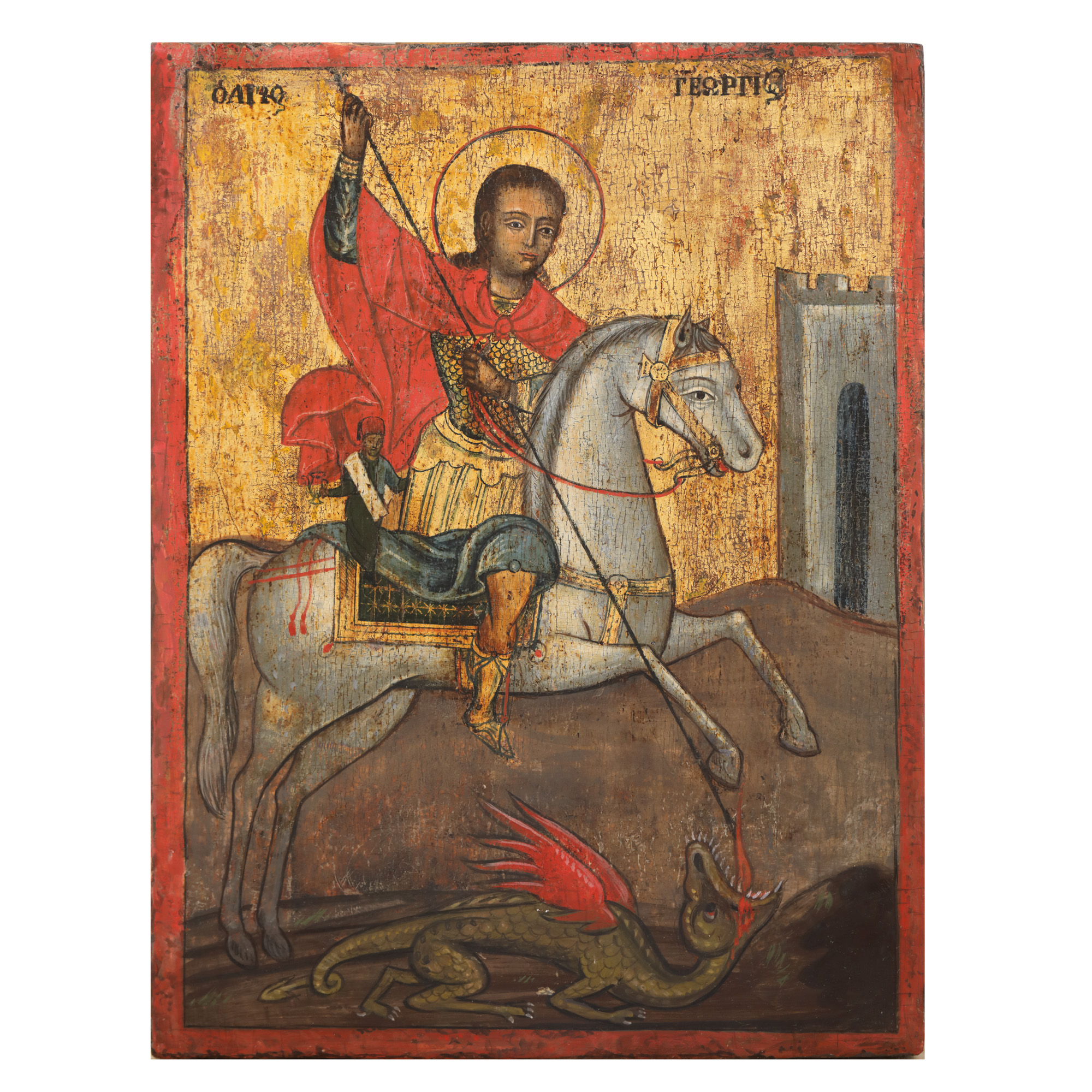 Icon on wood, "Saint George killing the dragon", Greek school, 19th century
