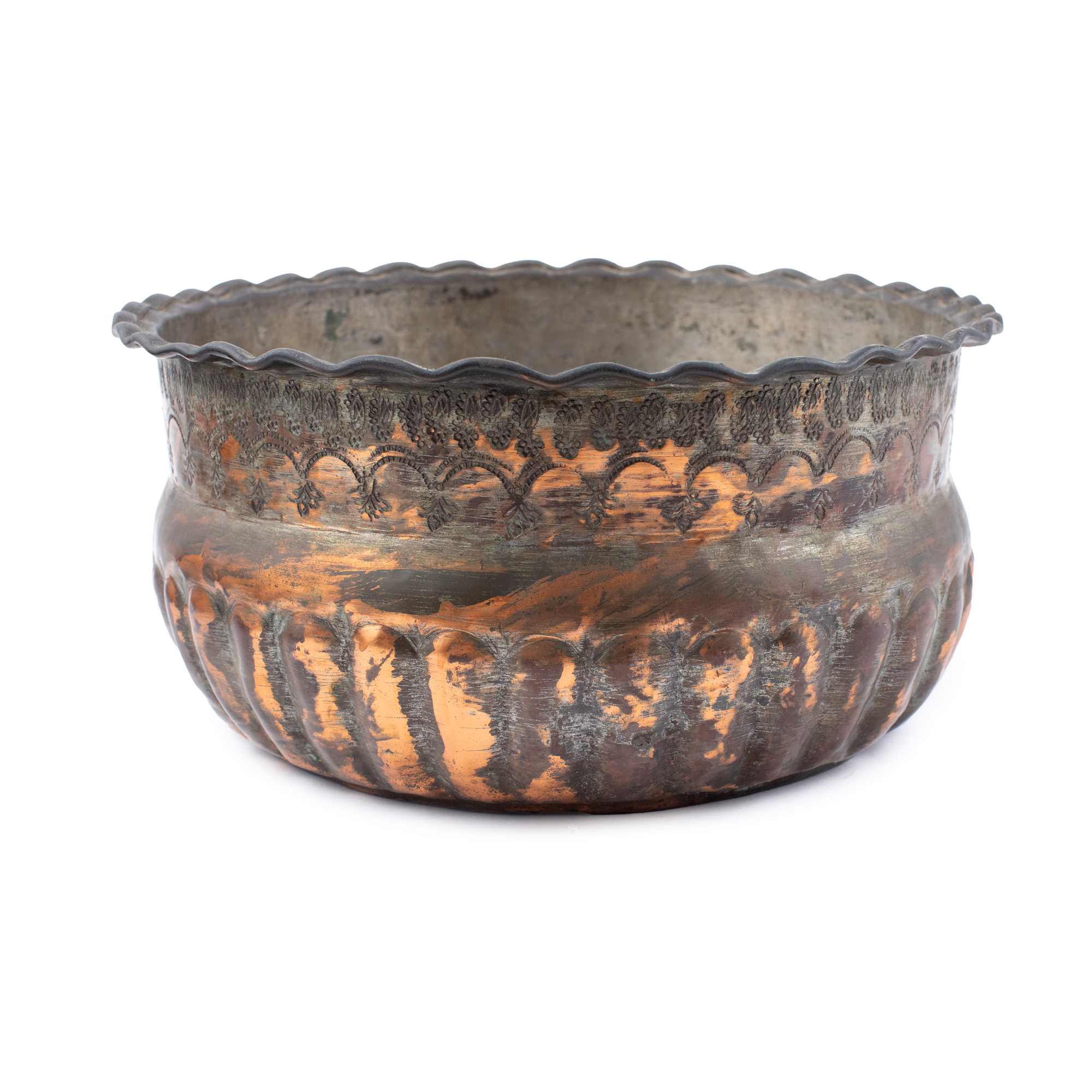 Tin-coated copper cache-pot with decorative motifs, Dobrogea workshop, 19th century, from the collection of philosopher Emil Cioran's family