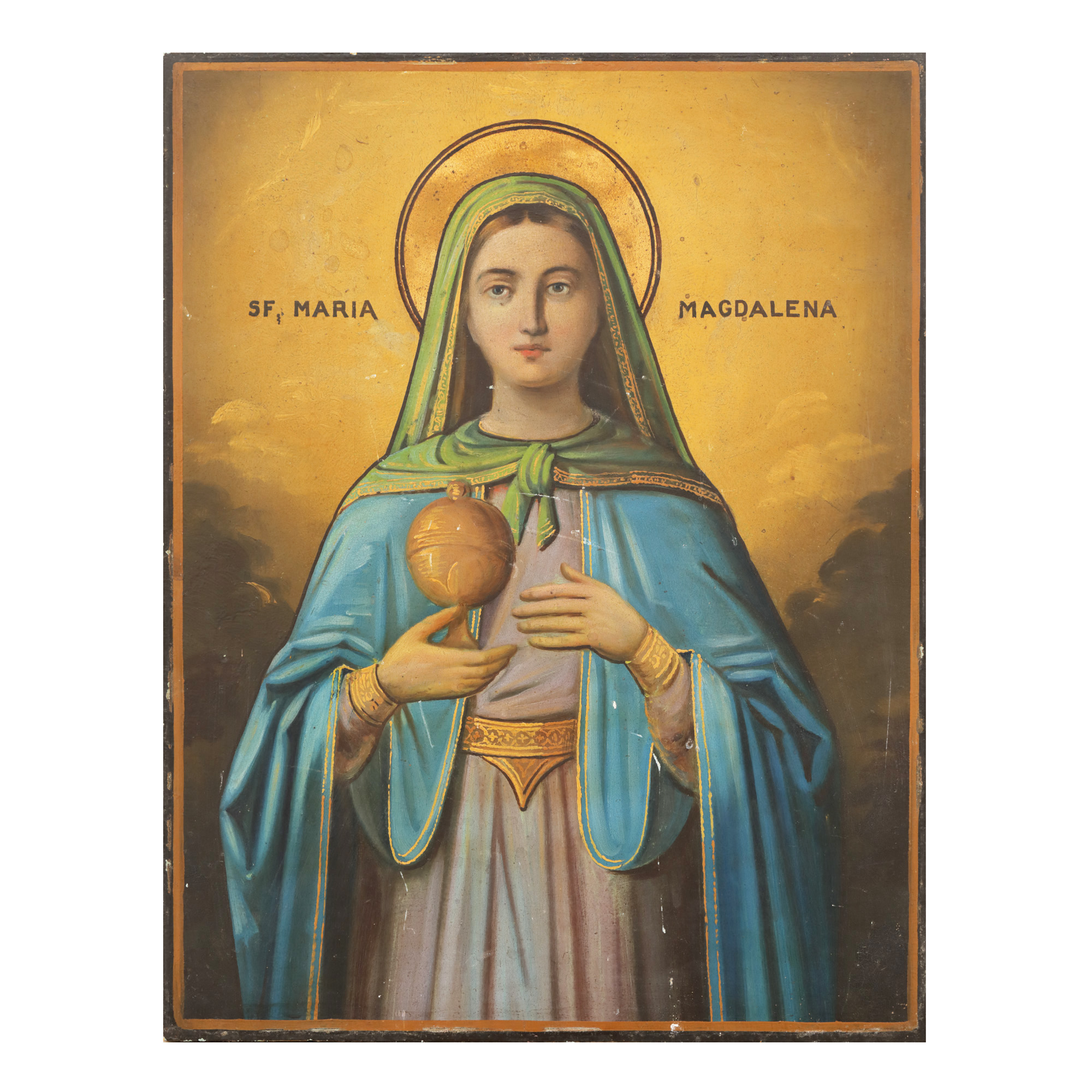 Icoană pe lemn, ”Sfânta Maria Magdalena”, școală românească, cca. 1900, piesă rară