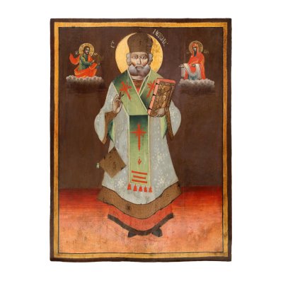Imperial Icon on wood, "Saint Nicholas the Miracle Worker", Romanian school, first half of the 19th century, from the collection of the world vice-champion of bridge Coriolan Neamțu.